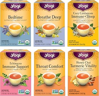 Yogi Get Well Tea Sampler Variety Pack - 6 Organic Herbal Teas for Immune Support & Cold Season Relief (96 Bags)