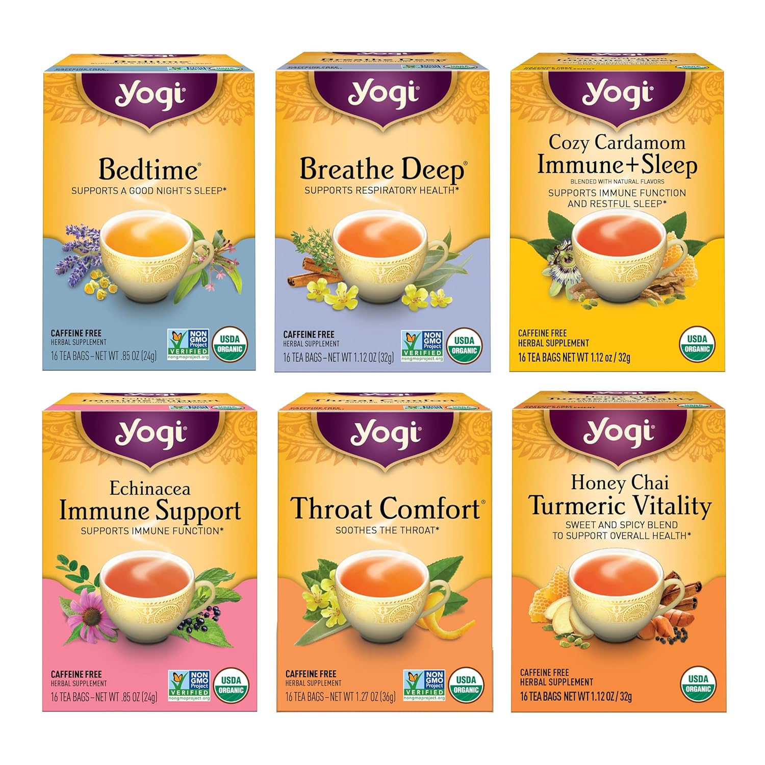 Yogi Get Well Tea Sampler (6 pk, 16 ea) - Organic Herbal Teas for Immune Support