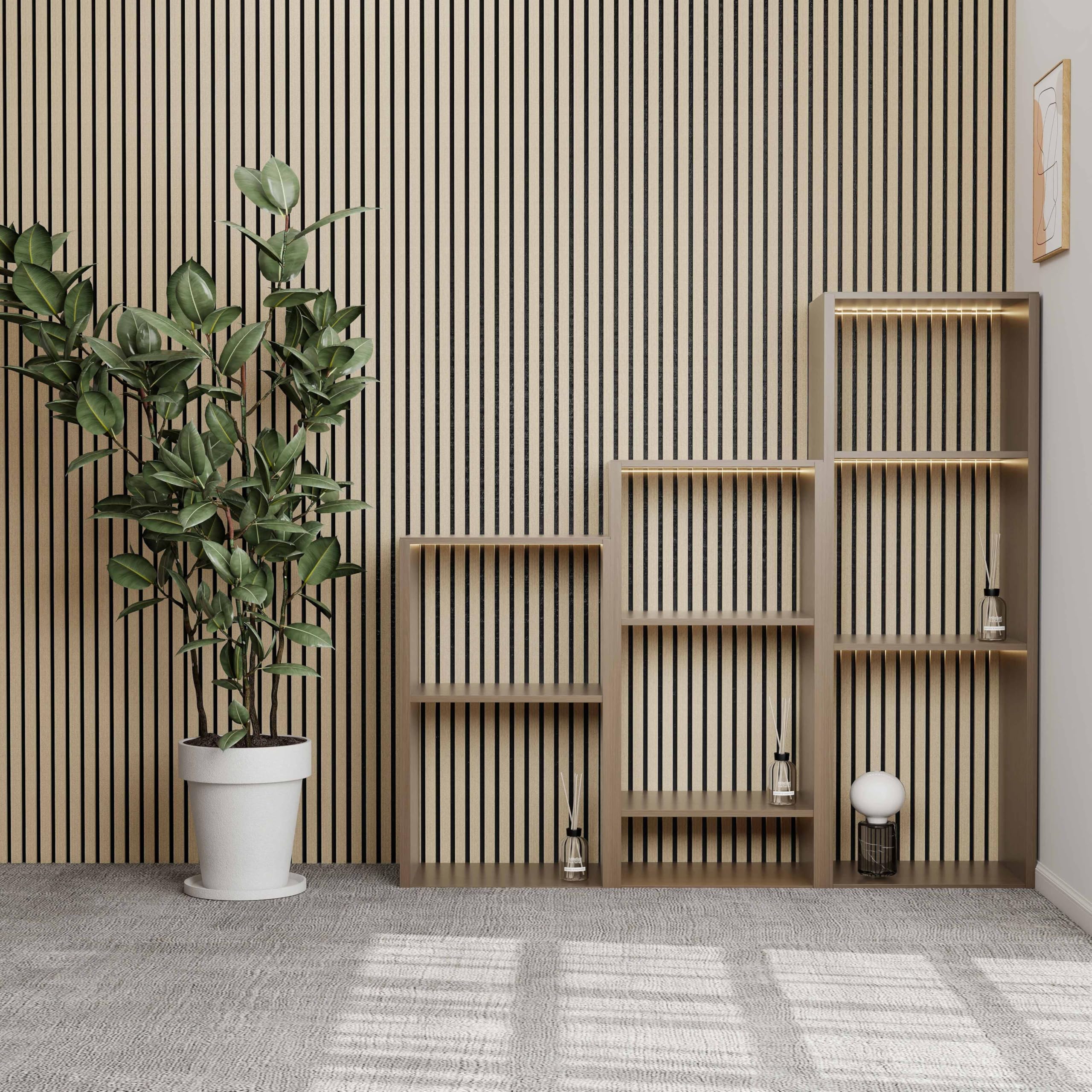 Conjunto de 2 paneles acústicos decorativos de MDF con revestimiento de fieltro – Revestimiento decorativo y fonoabsorbente para interiores y estudios 120 x 60 cm roble claro
