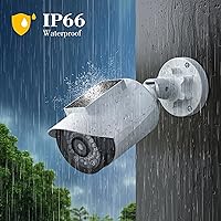 Vista 5 de BNT Cámara de seguridad falsa con energía solar, cámara de vigilancia falsa en forma de bala con luz LED roja para noche, calcomanía de advertencia