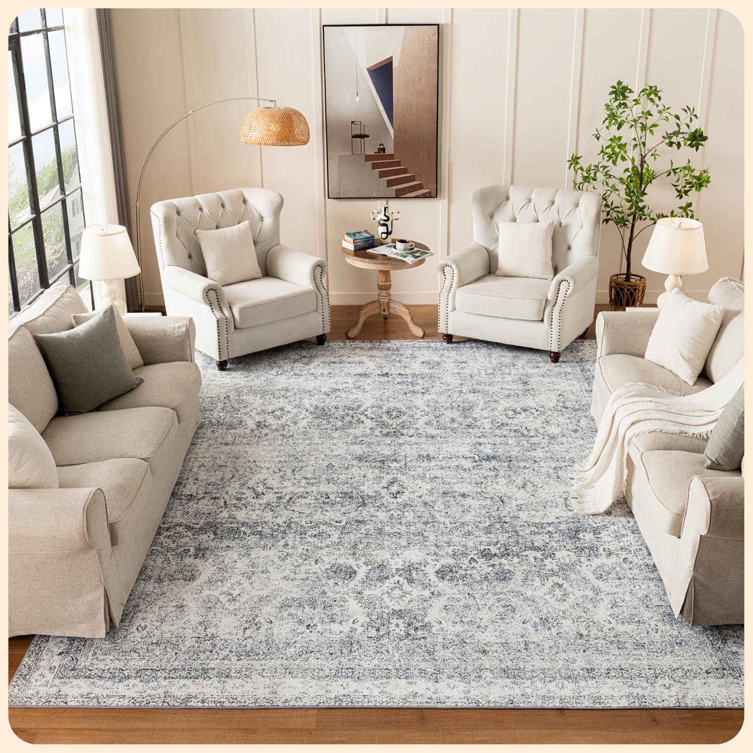 Istana 9x12 Area Rug - Light Grey 9 x 12 Area Rugs for Living Room - Foldable 9x12 Rugs for Bedroom/Living Room Rug 9x12 - Stain Resistant Washable Rug 9x12 - Eco-Friendly Area Rugs 9x12 Living Room 9X12 Light Grey