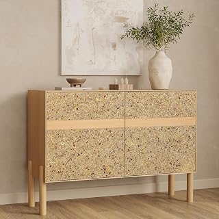 WERMO 48'' Accent Sideboard Cabinet with Doors and Shelves - Dining Room Buffet Cabinet with Storage, Living Room Sideboard with Storage, Credenza TV Stand, Console Table for Entryway (Oak)
