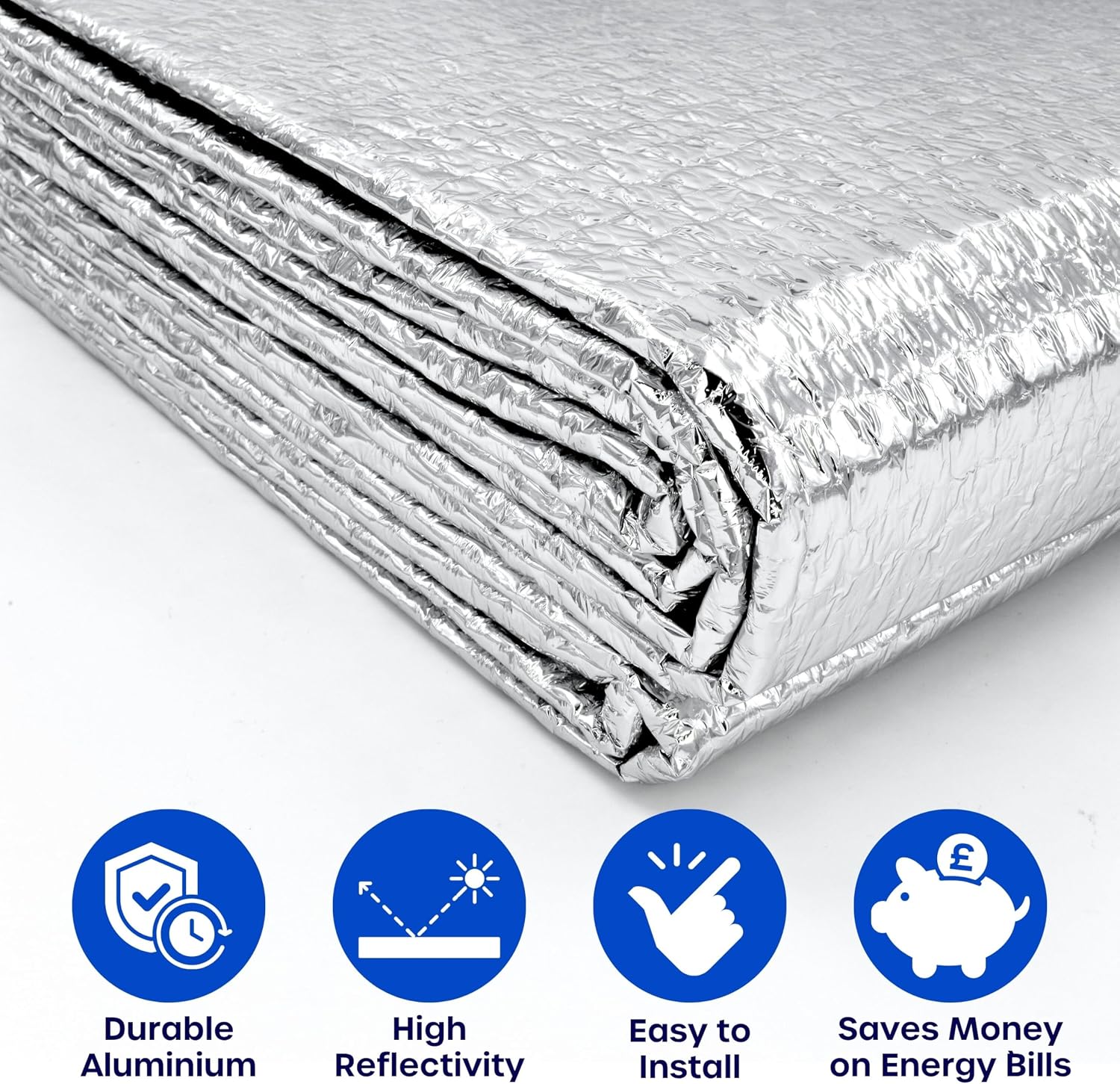 Reflective Window Insulation Foil, Double Side Aluminum Foil Bubble Insulation for Windows, RVs, Garages Door (48in x 10ft)