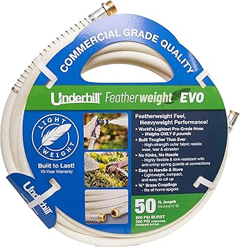 Professional Grade Featherweight EVO Fabric Garden Water Hose That Actually Wont Kink for Outdoor and Yard, Built for Longevity and Will Last Many Seasons, Weighs only 4 Pounds, 50 ft Long, White