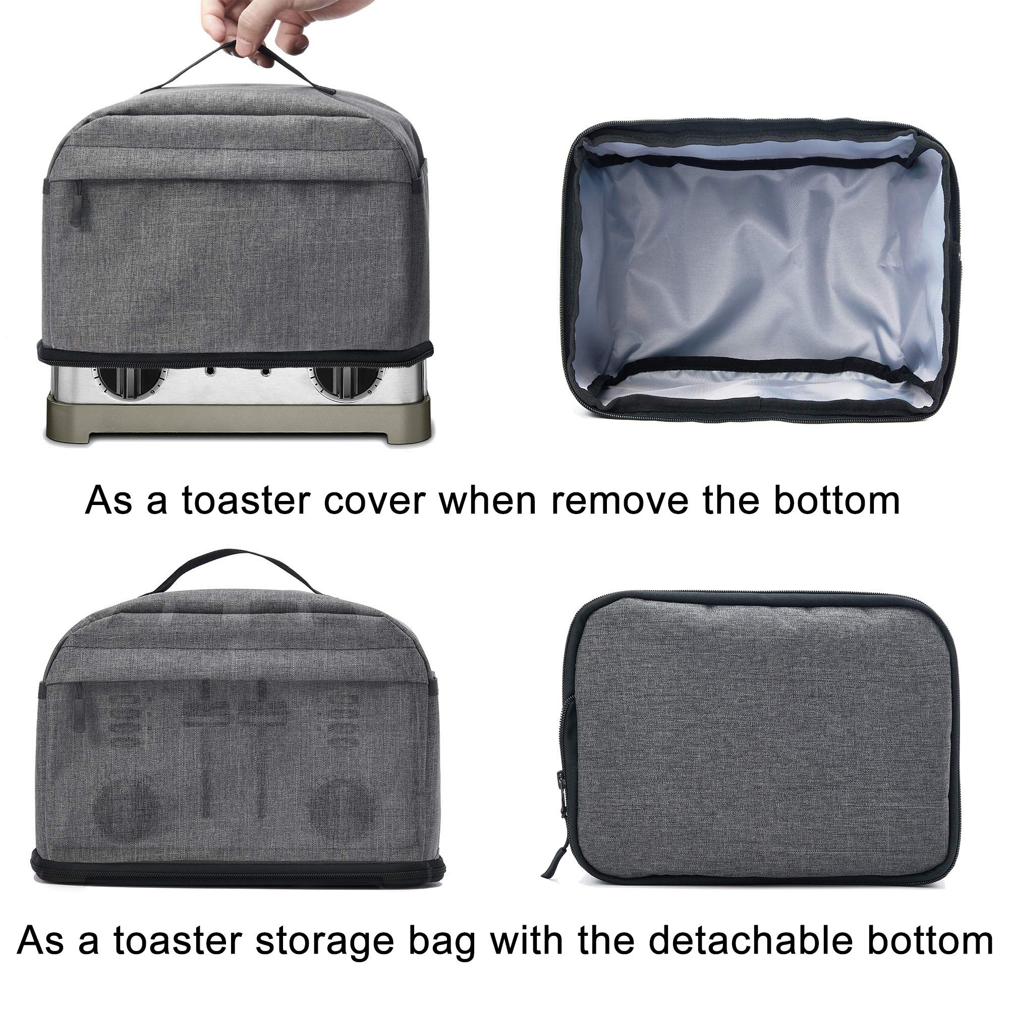 VOSDANS 4 Slice Toaster Cover with Removable Bottom 2-in-1 Toaster Bag with Pockets, Dust and Fingerprint Protection, Machine Washable, Dark Gray