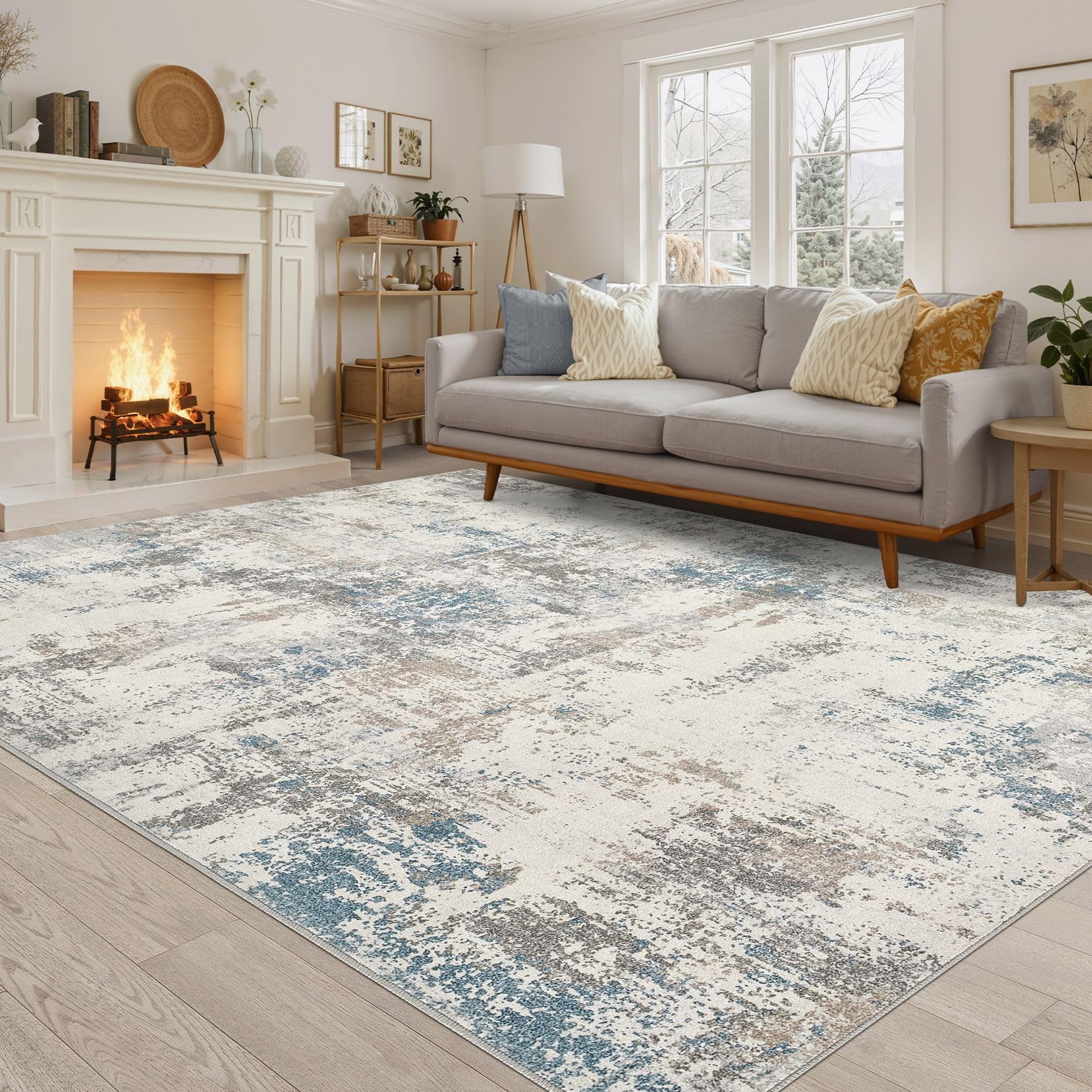 DMOYEST Wohnzimmer Teppich Modern, Kurzflor Weich Maschinenwaschbar rutschfest, Kinder- und Haustierfreundlich für Schlafzimmer Esszimmer Büro