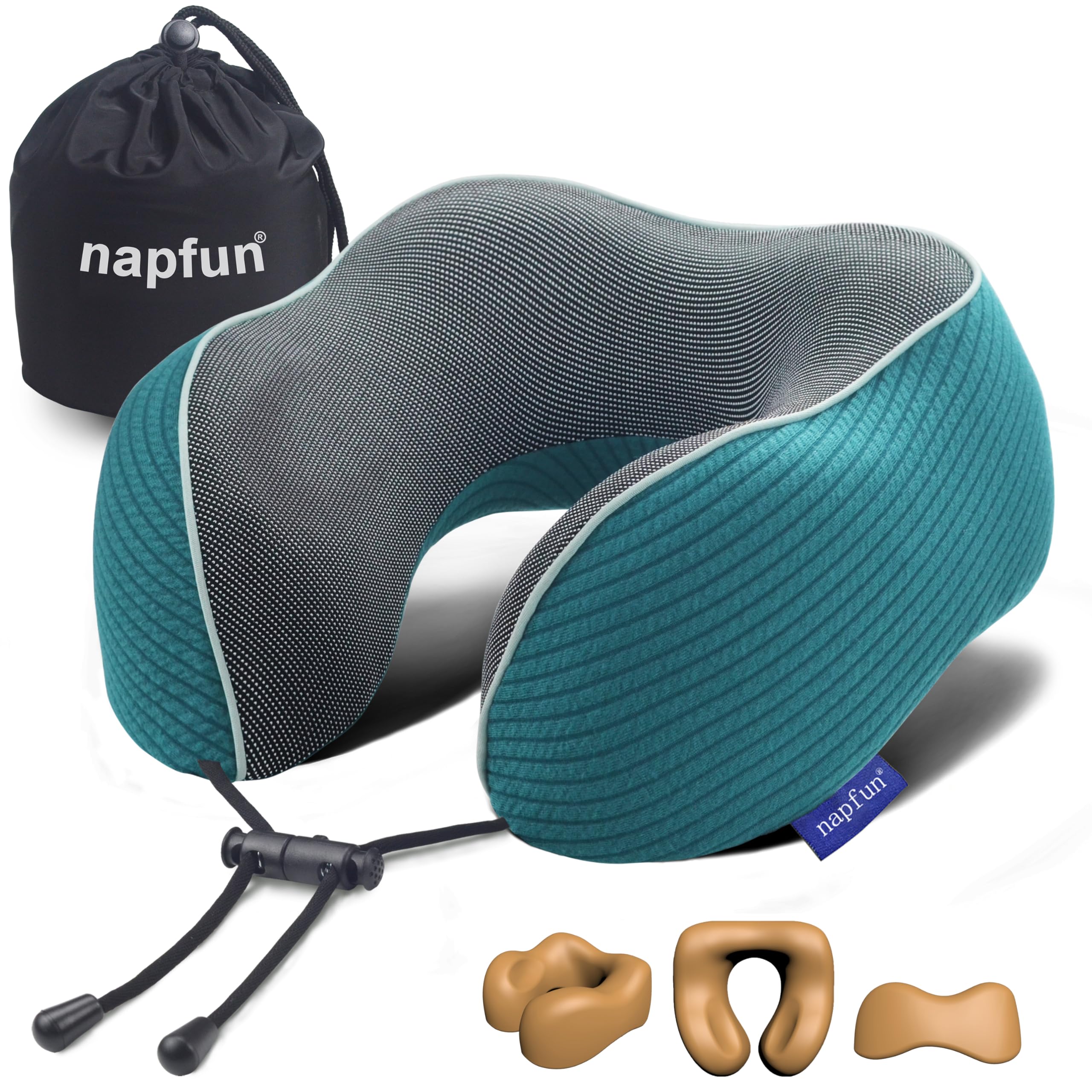 napfun Neck Pillow for Travel, Memory Foam Airplane Pillow, Teal
