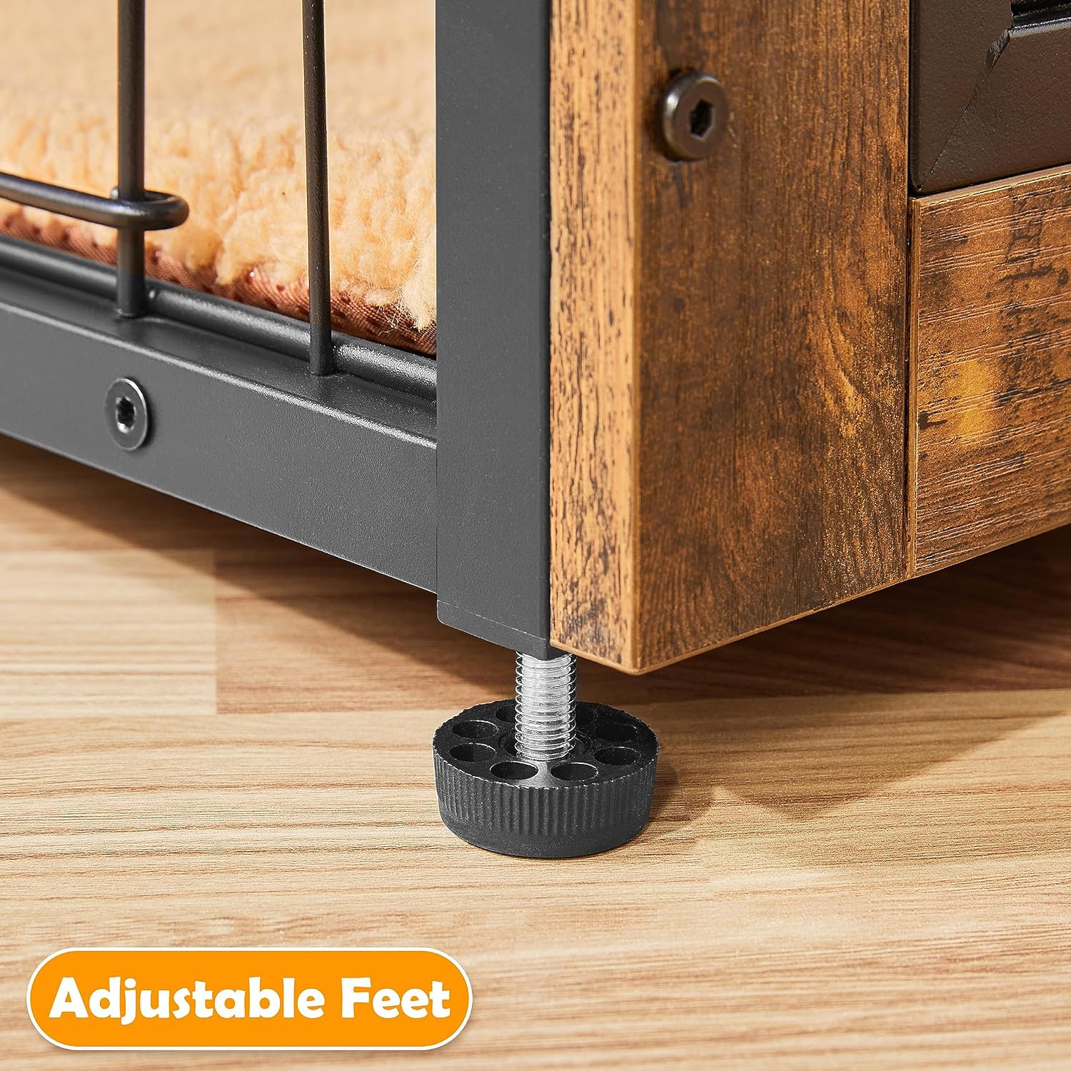 Yaheetech 40 Inch Dog Crate Furniture with Cushion, Wooden Dog Kennel with Double Door Side End Table with Adjustable Feet for Medium Large Dogs,Rustic Brown