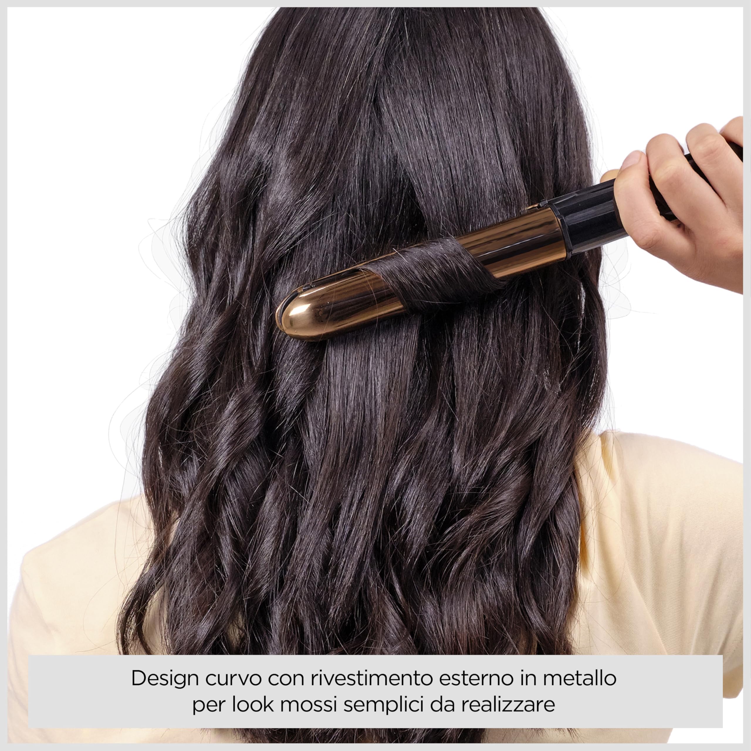 BaByliss Piastra Capelli Straight And Curl Brilliance, Piastre in Titanio, Funzione anti-crespo, riscaldamento in 15sec, Design esterno curvo in acciaio, 5 temperature fino a 235°C, ST482E