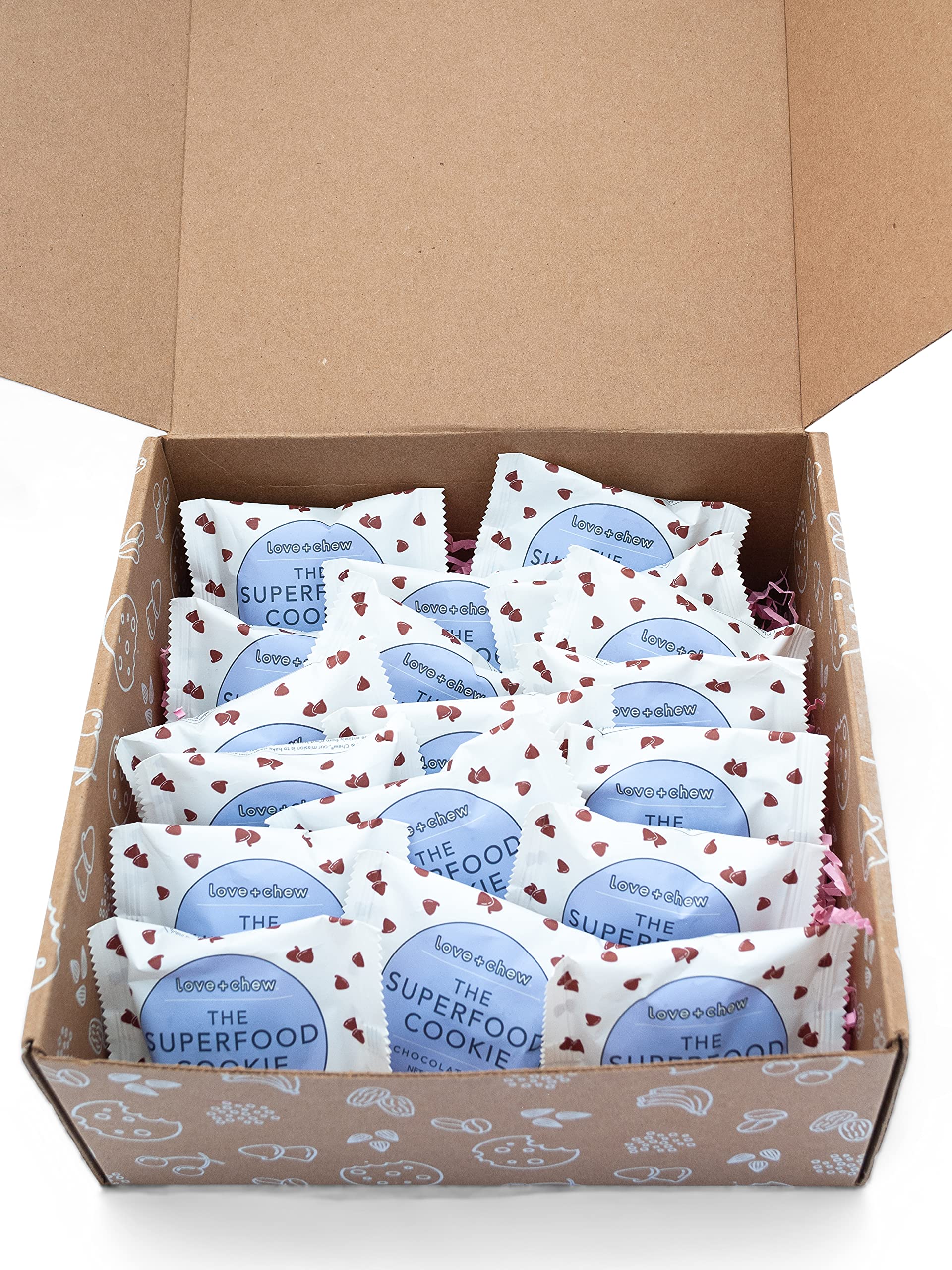 Love + ChewChocolate Chia Minis - 18 Count - Tasty Gluten Free Cookies - Vegan - Healthy, Paleo, Non GMO Snacks - Individually Wrapped, Soft Baked Cookies - Made from High Protein Almonds - 1 Ounce Each