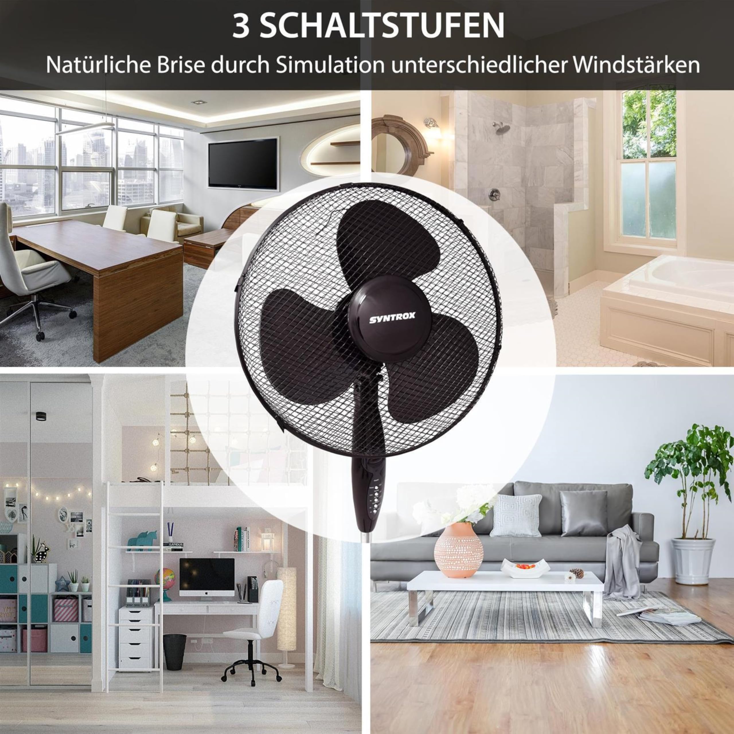 Syntrox Standventilator mit Oszillation Glittera, 50 Watt, LED-Display, höhenverstellbar