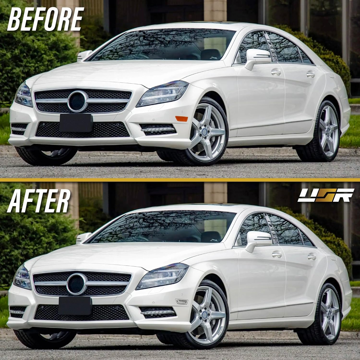 USR 12-14 W218 Front Side Marker Light – Bumper Parking Lamps (Left + Right) Pair - Compatible with 2012-2014 Mercedes-Benz CLS Class (CRYSTAL CLEAR LENS with WHITE LED) – Does Not fit AMG