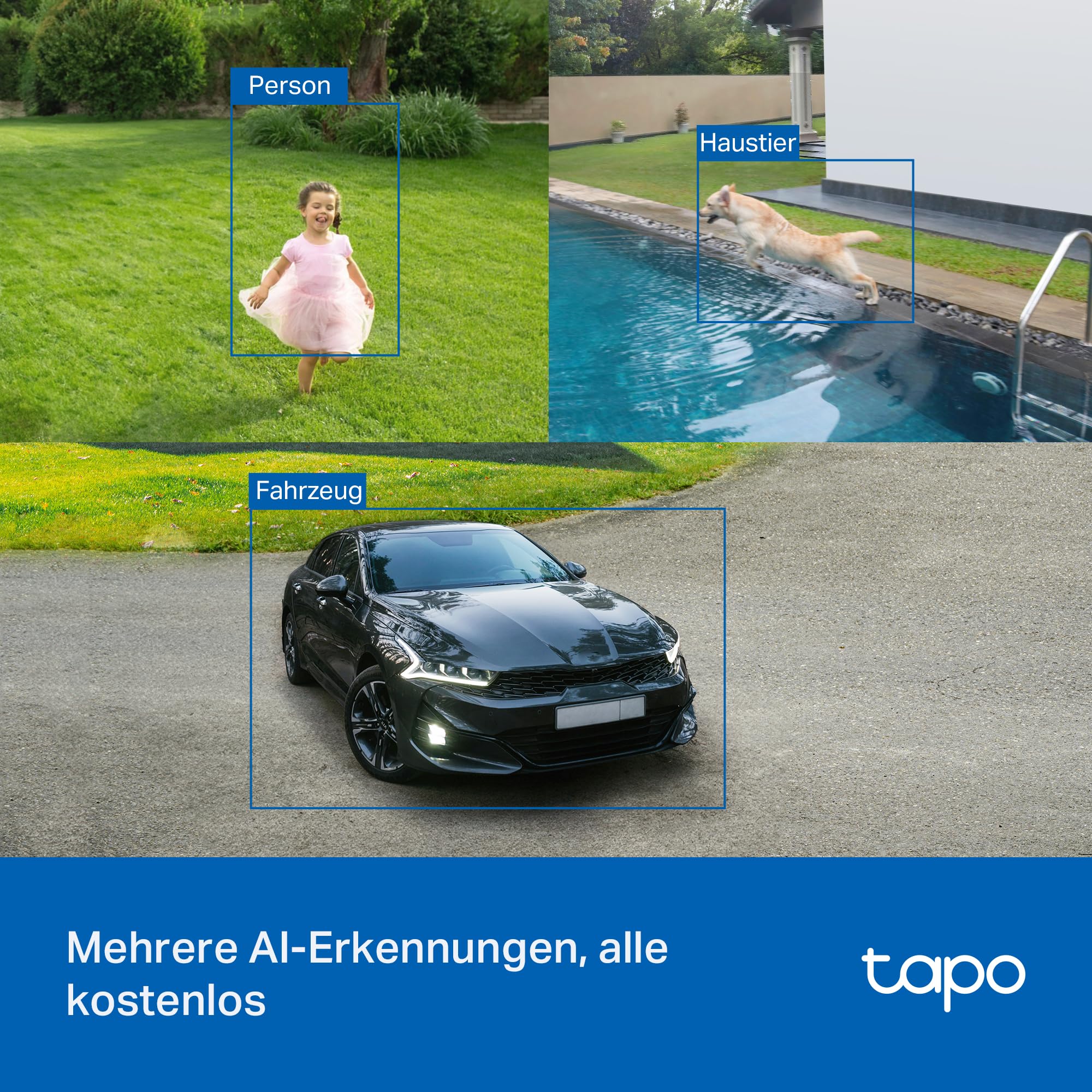 Tapo C425 KIT Solar Überwachungskamera Aussen Akku, 2K Auflösung, Farbnachtsicht, MicroSD-Speicher, 10000-mAh-Akku, 150° Super-Weitwinkel Sichtfeld, Zwei-Wege-Audio, Alexa&Google Assistant kompatible