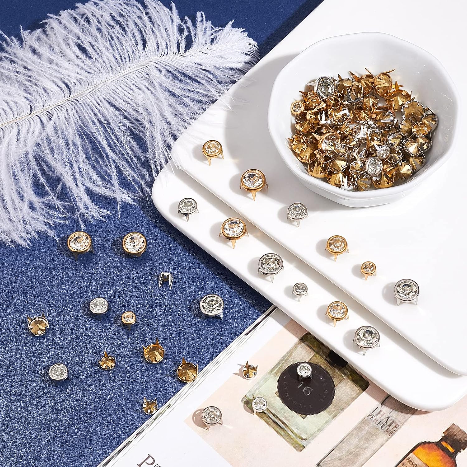 WADORN 180pcs Rhinestone Claw Beads Nailhead, 6/8/10mm 2 Colors Crystal Claw Nailhead Rivets Punk Spikes Decorative Rivets Metal Spikes Rivets Studs for DIY Leather Craft Making Purse Cloth Shoes Belt