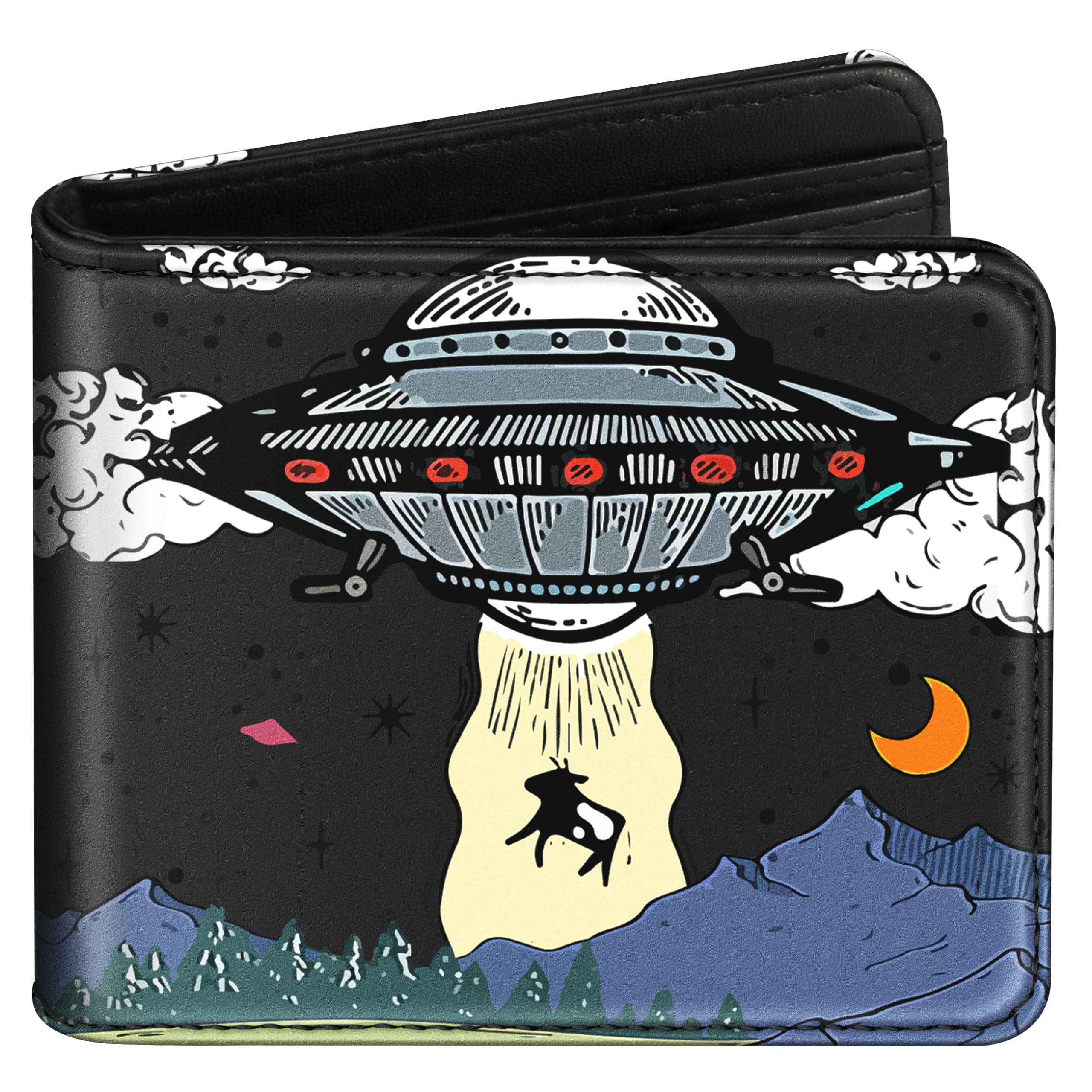 Funermei Cute Wallet for Teen Boys UFO Leather Bifold Wallet for Women Girls Cool Space Funny Aliens Aesthetic Credit Card Holder RFID Id Cash Slim Small Bi-fold Wallets with Coin Pocket Little Girl