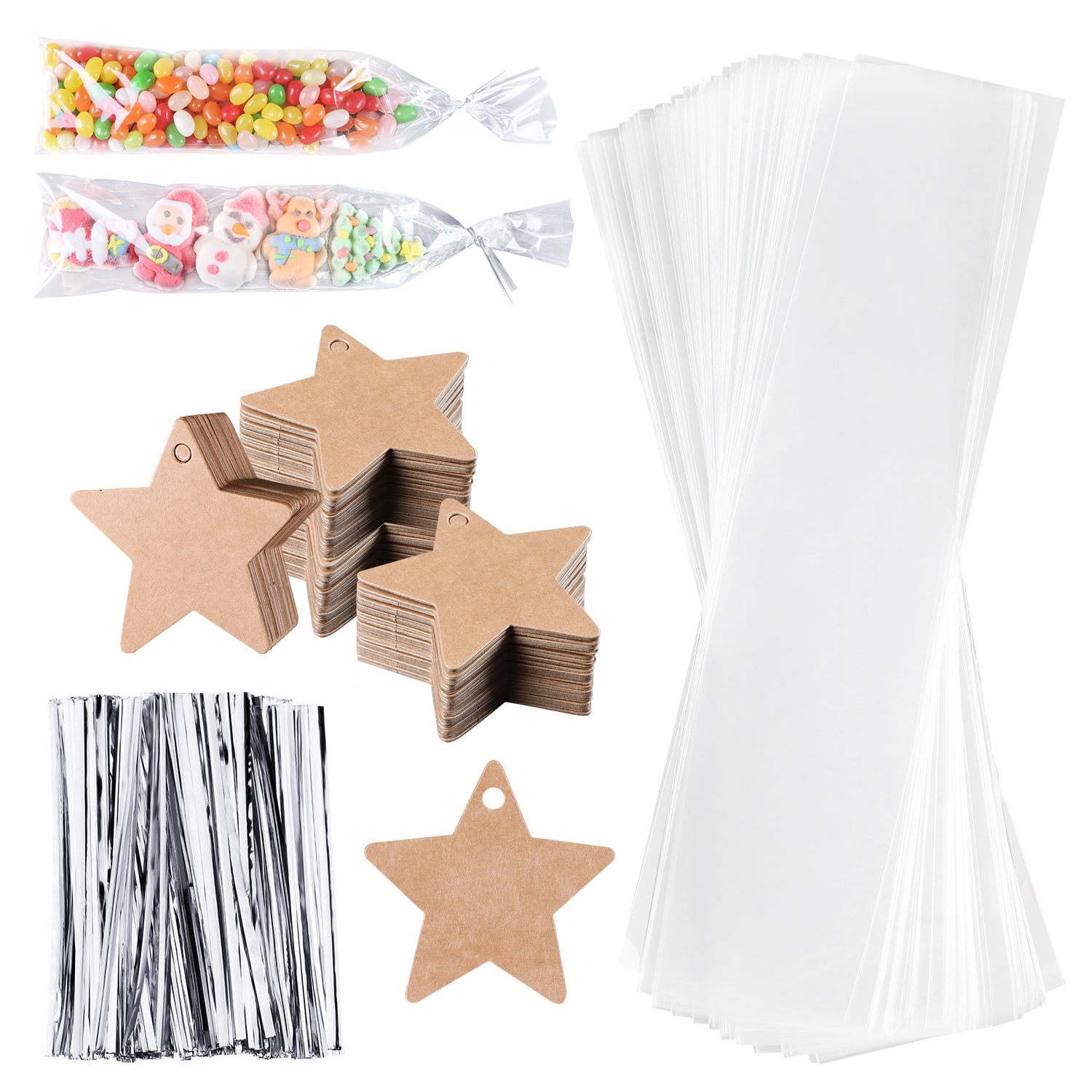 Sacchetti Cellophane Trasparenti 7x30 Cm – 100 Pezzi Atossici Per Alimenti – Con Etichette Kraft E Chiusure Argentate