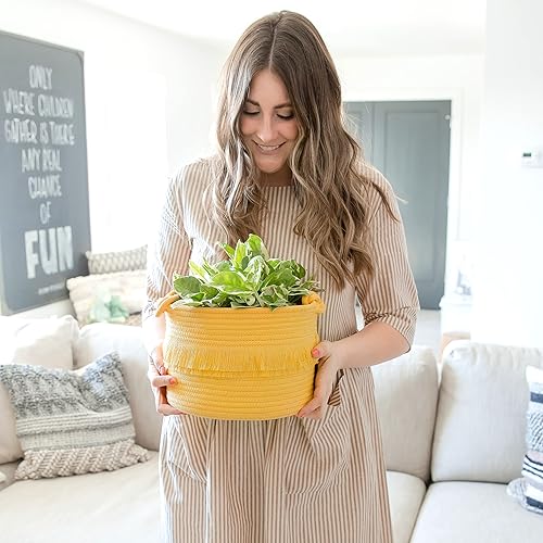 Miniatura 6 de NaturalCozy Juego de cestas de almacenamiento de decoración bohemia de 3 piezas, cestas tejidas de cuerda de algodón para organizar. Cesta pequeña