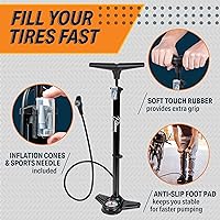 Vista 2 de Bikeroo Bike Pump w/Pressure Gauge - Portable Bicycle Tire Inflator & Ball Pump w/Anti-Slip Base - 160 PSI Schrader Presta Valve Compatible