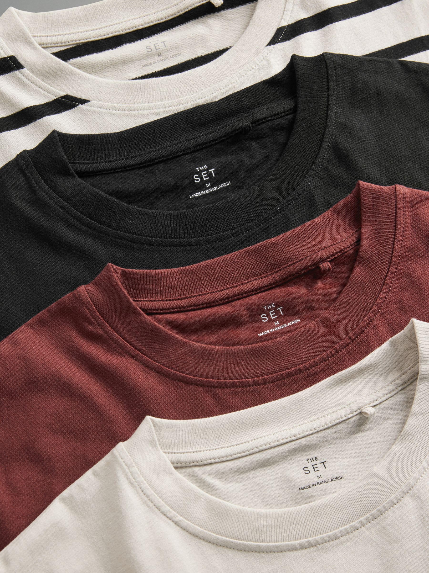 THE SET Femme T-Shirt à Manches Courtes 100% Coton épais, Lot de 4 | Coupe standard