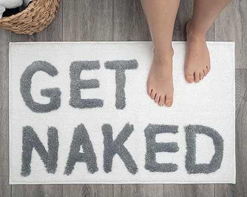 LABEND HOME Alfombra de baño Get Naked, juego de cortinas de ducha, divertidas alfombras de decoración de baño de durazno, bonita alfombra de baño