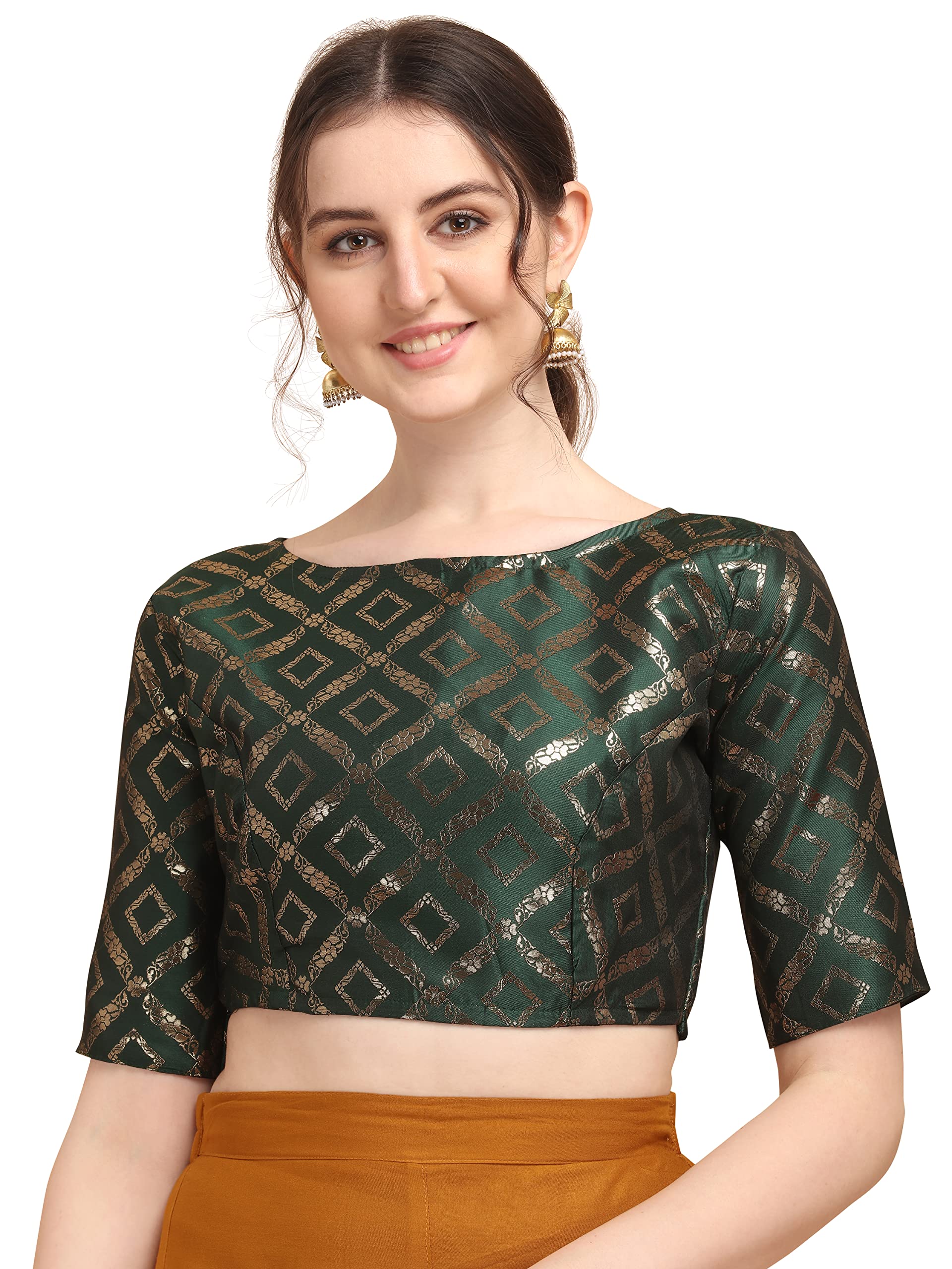 Oomph! Jacquard Green Readymade Blouse For Women - Rbbl149L