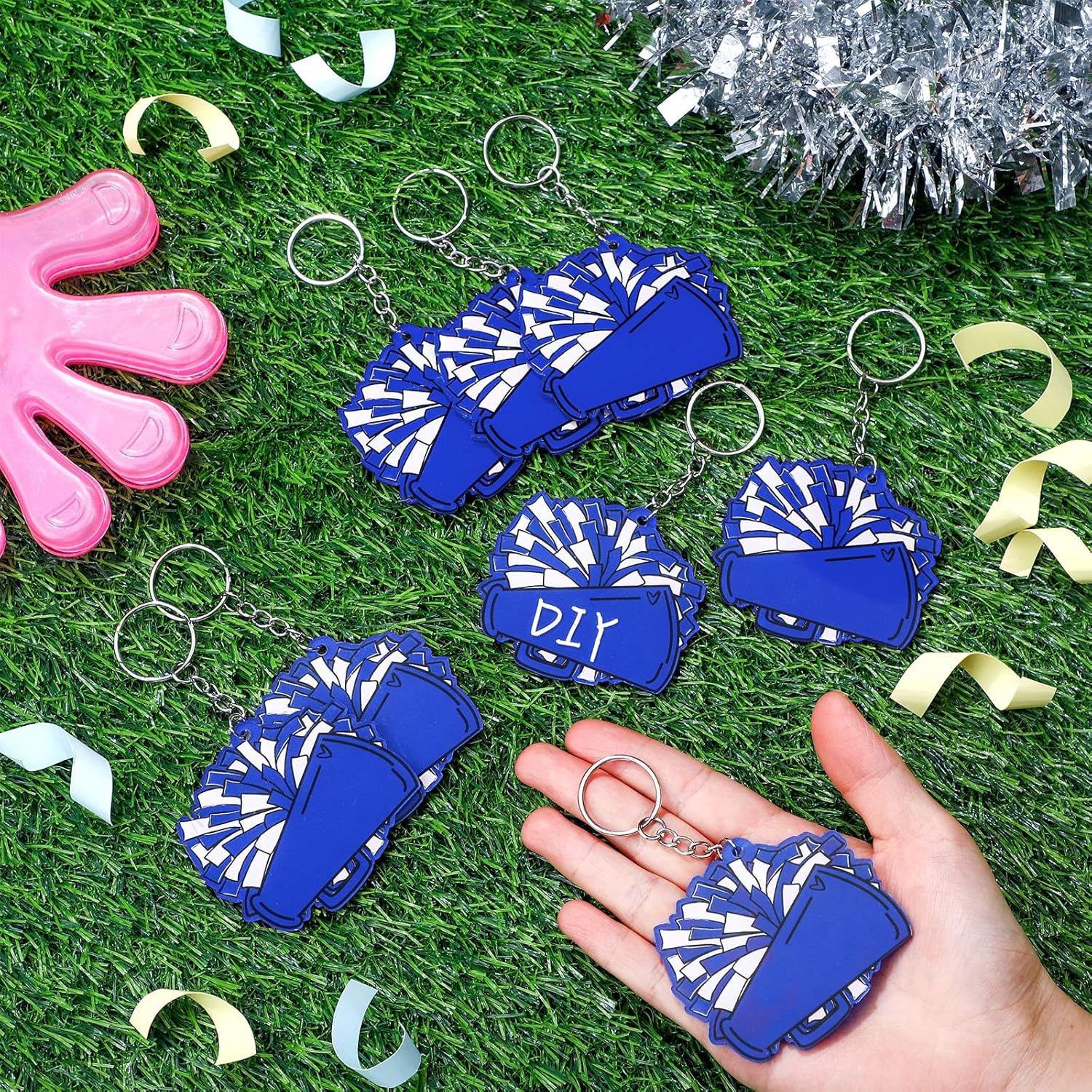 Tondiamo 20 Pcs Megaphone Cheer Keychain Bulk Cheer Gifts Cheerleader Pom Pom Bag Tag Cheerleader Acrylic Luggage Keychain Valentines Gift(Blue) - Image 4