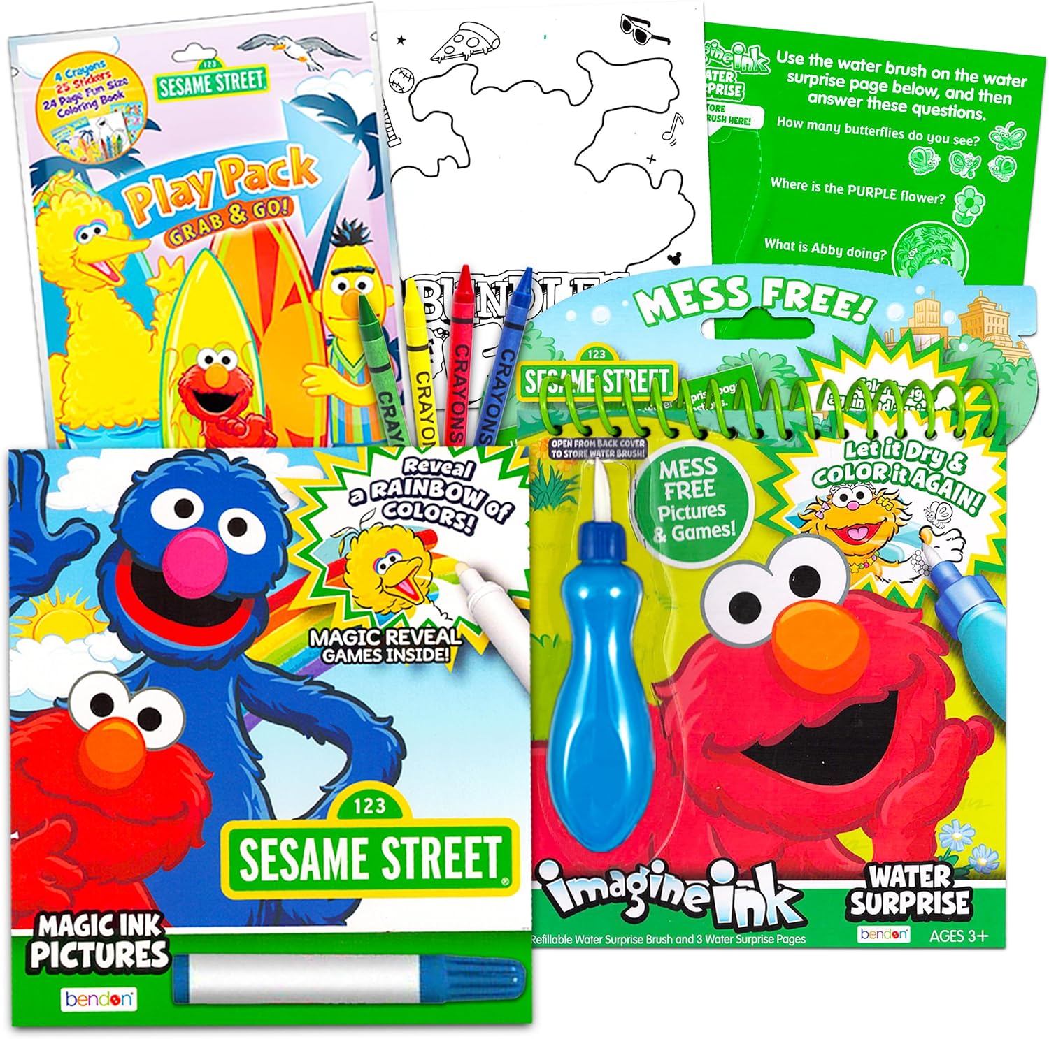 Sesame Street Coloring Book Bundle - 3 Pack Sesame Street Activity Set with Mess Free Coloring Book, Paint with Water Book, and More