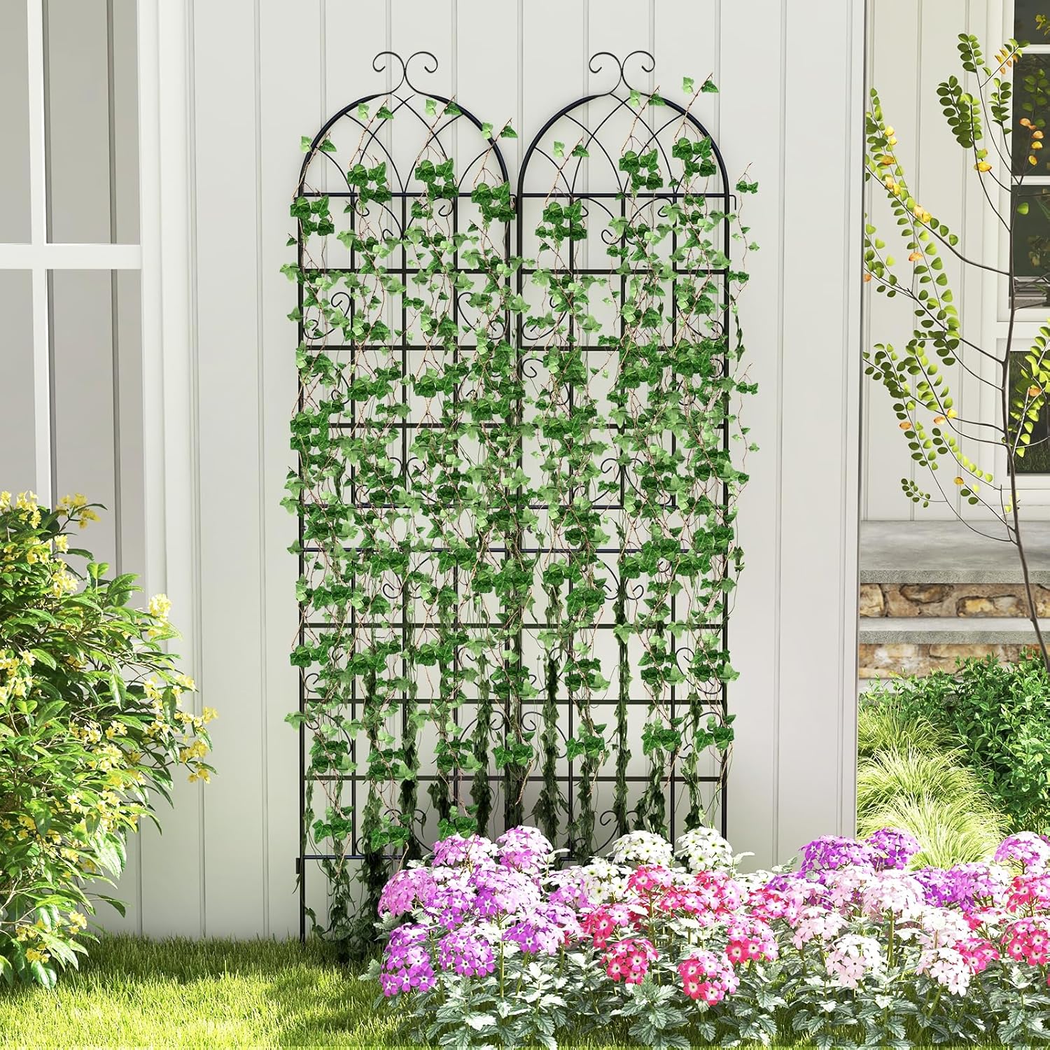 Giantex 2 Pack Trellis for Climbing Plants Outdoor, 7 FT Tall Galvanized Steel Garden Trellis for Patio Lawn Wall Decor, Plant Trellis for Vine Cucumber Tomato Flower Clematis Roses