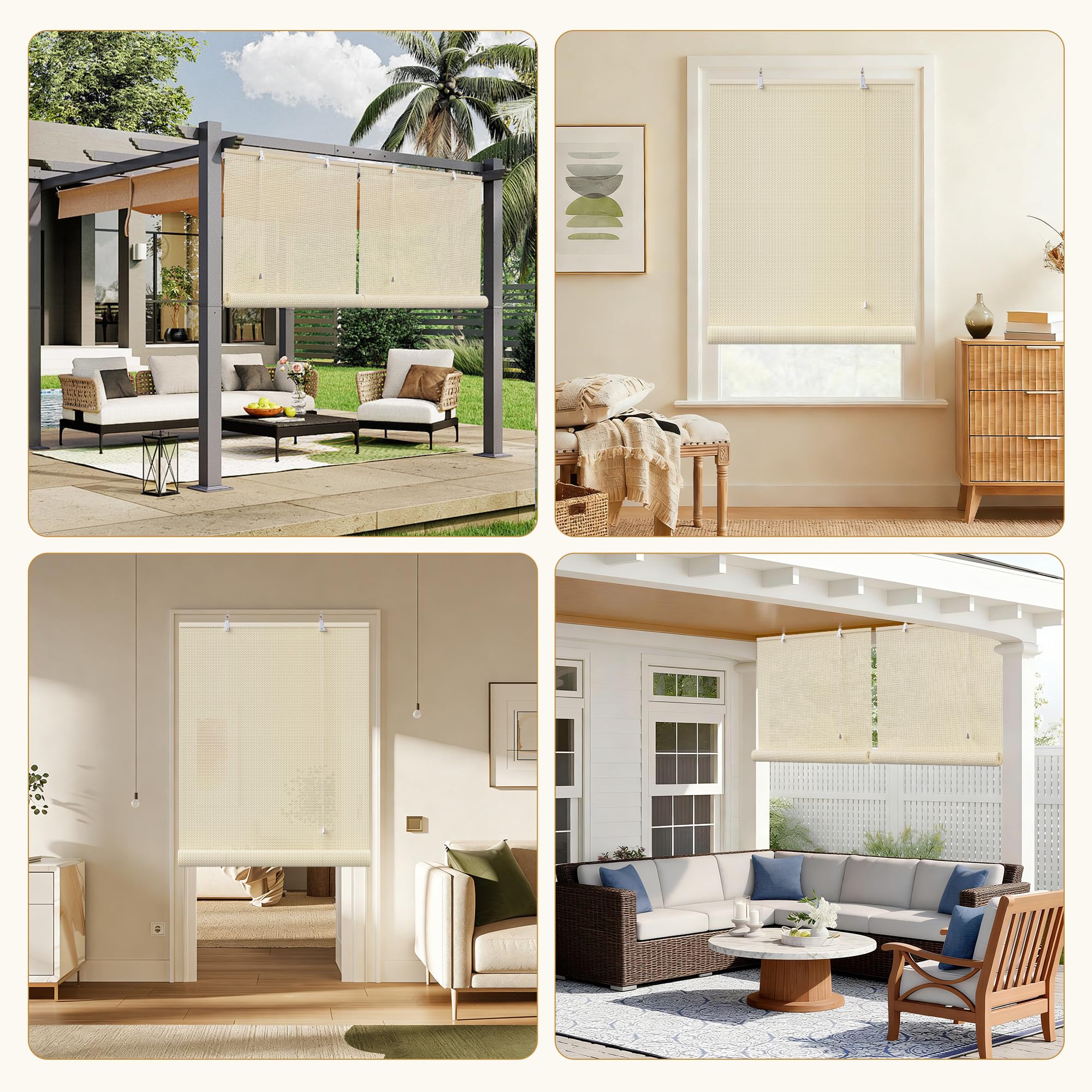 Grandekor Store Enrouleur Extérieur Occultant Bambou 110 x 220cm Crème, Résistant Extérieur pour Terrasse Véranda Pergola Porte & Fenêtre