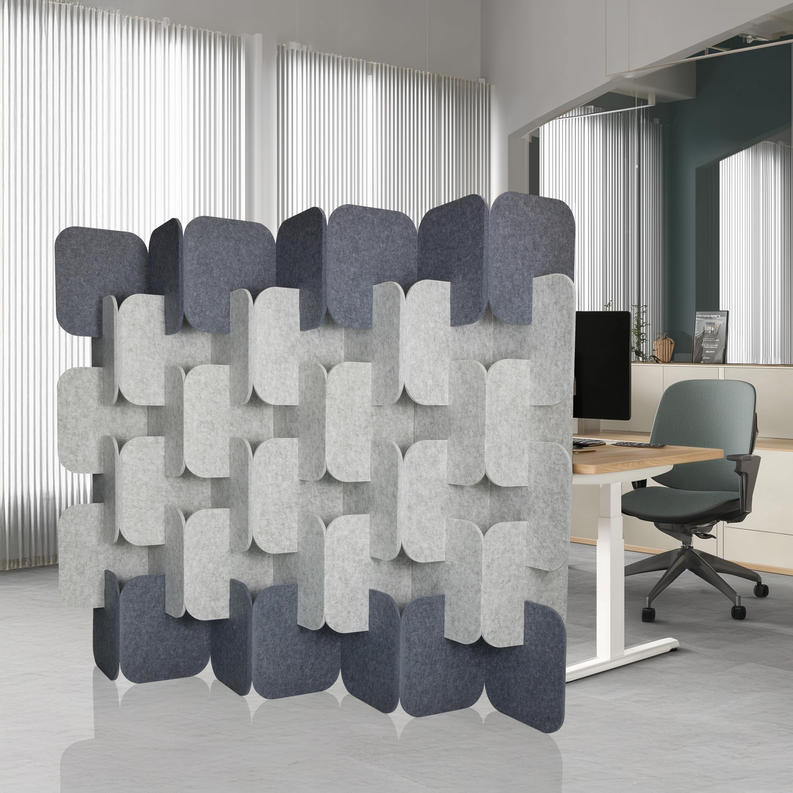hjh OFFICE Akustik Trennwand 164x174 cm FLEXMIUT Plug 6er Set Stehwand erweiterbar, dekorativer Sichtschutz, Grau/Hellgrau