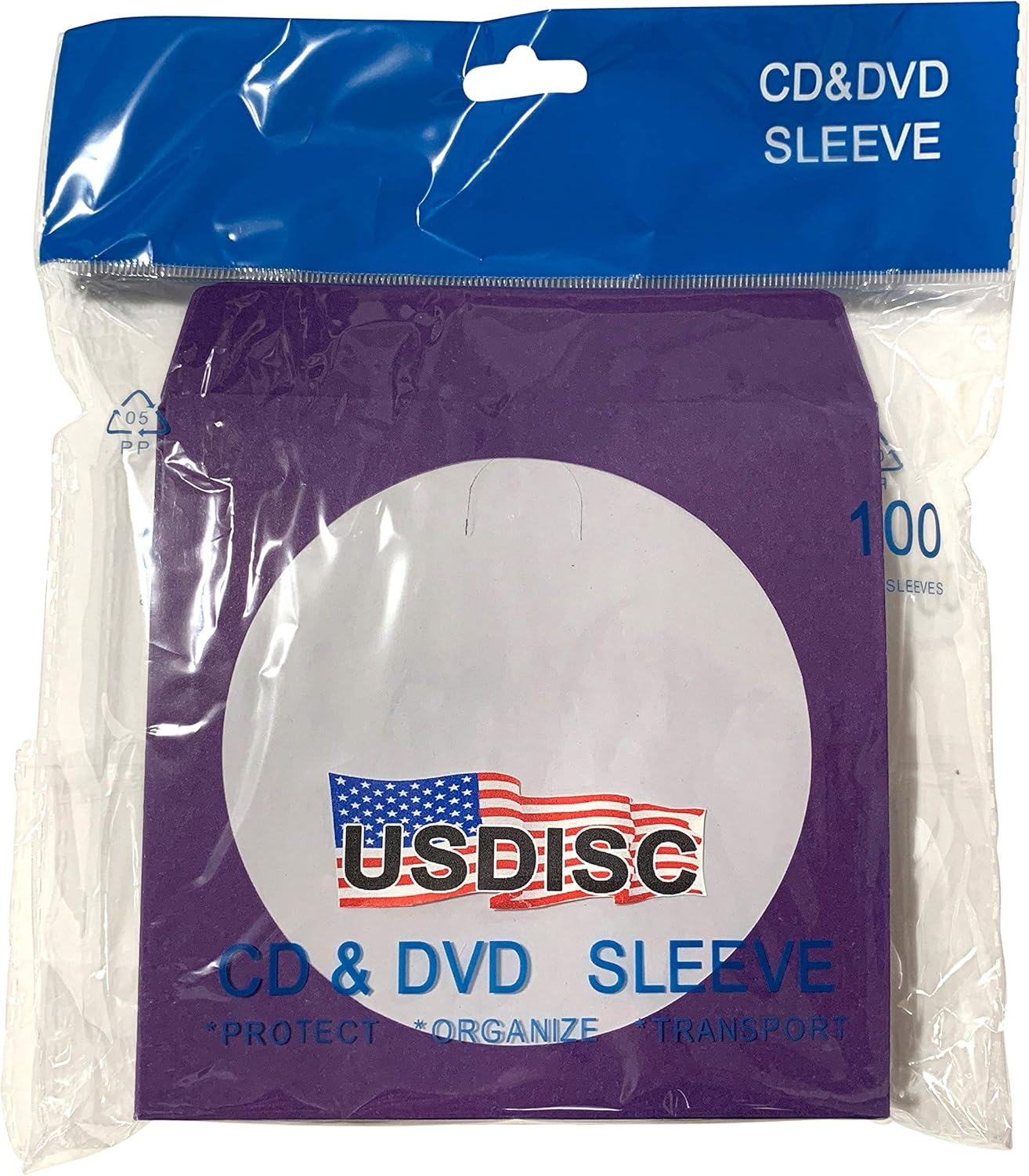 USDISC Paper Sleeves 100g Window, Flap, Purple, Pack of 1000