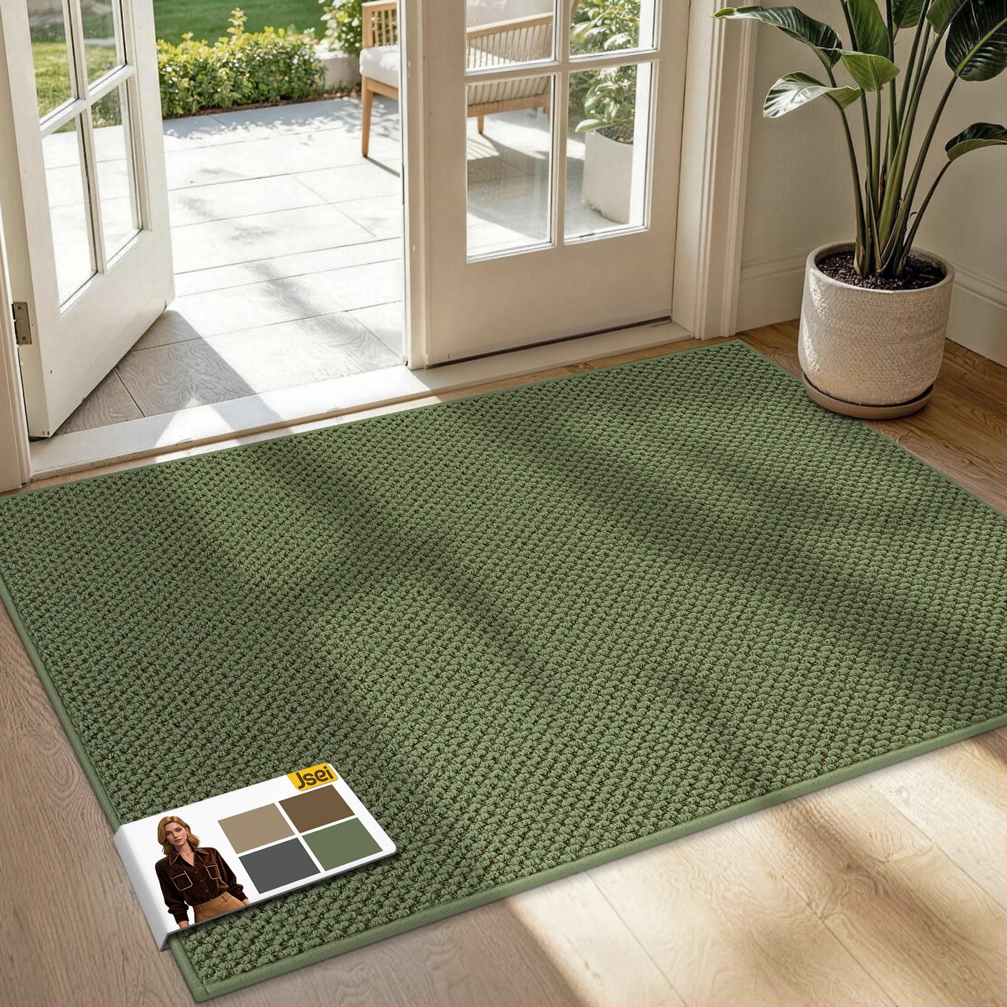 Tapis de porte lavable antidérapant vert 90x150 cm JSEI absorbant