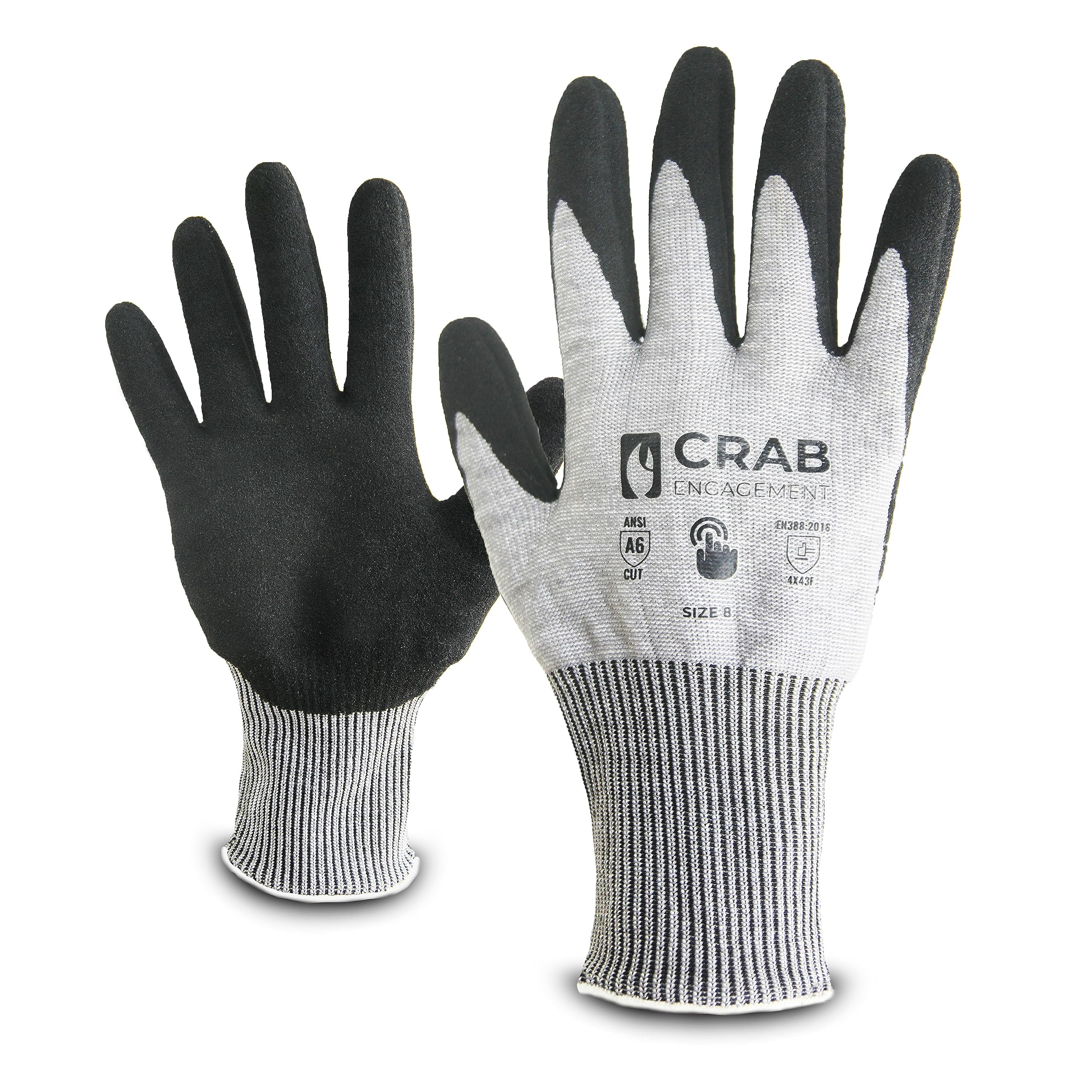 CRAB ENGAGEMENT Working Gloves Nylon Ultra-elastic With Nitrile Microfoam Coating, Heavy Duty Gloves Resistant to Cut, Grey