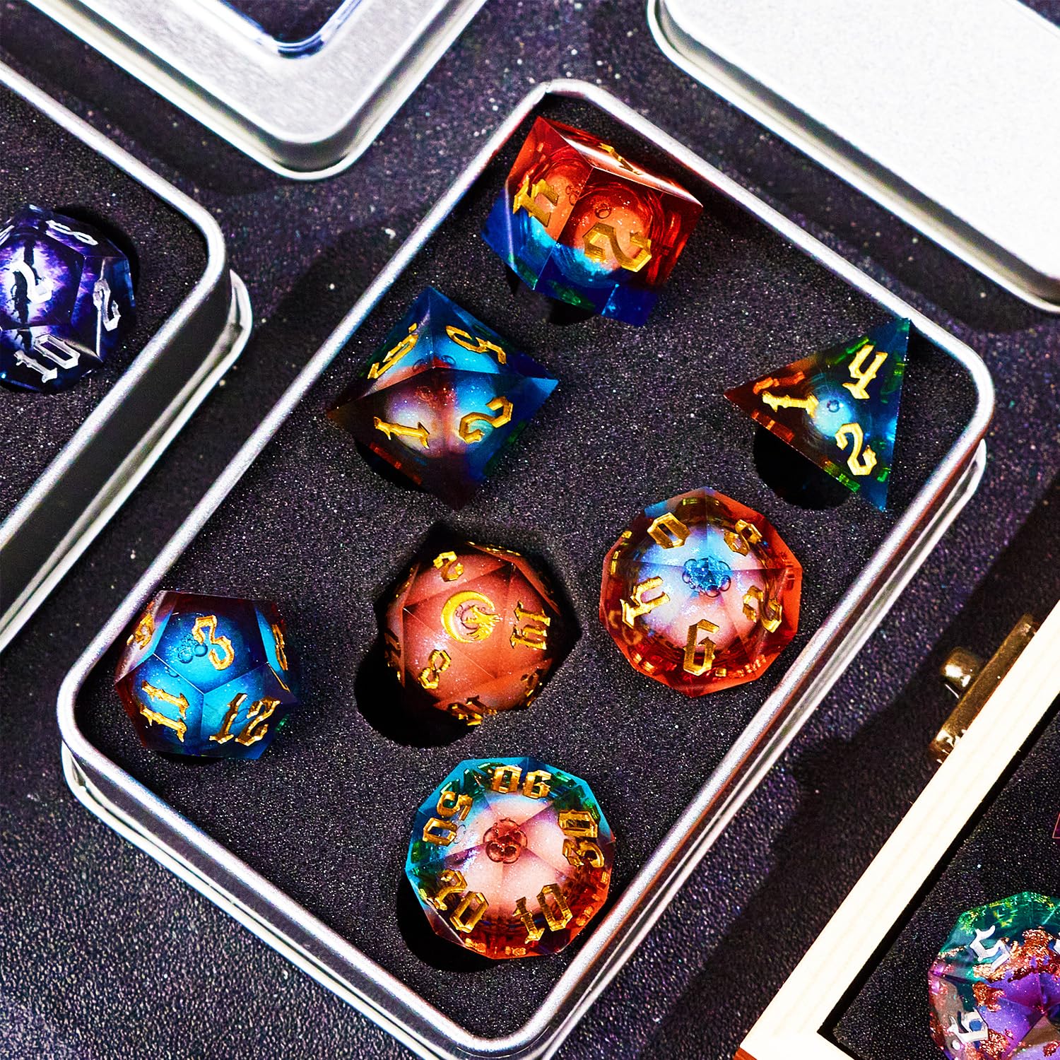 Gradual Magic Red Moon Liquid Core DND Dice Sets for Role Playing Games, Unique RPG Dungeon and Dragons Dice Set with Gift Box, Mystery Liquid Core D&