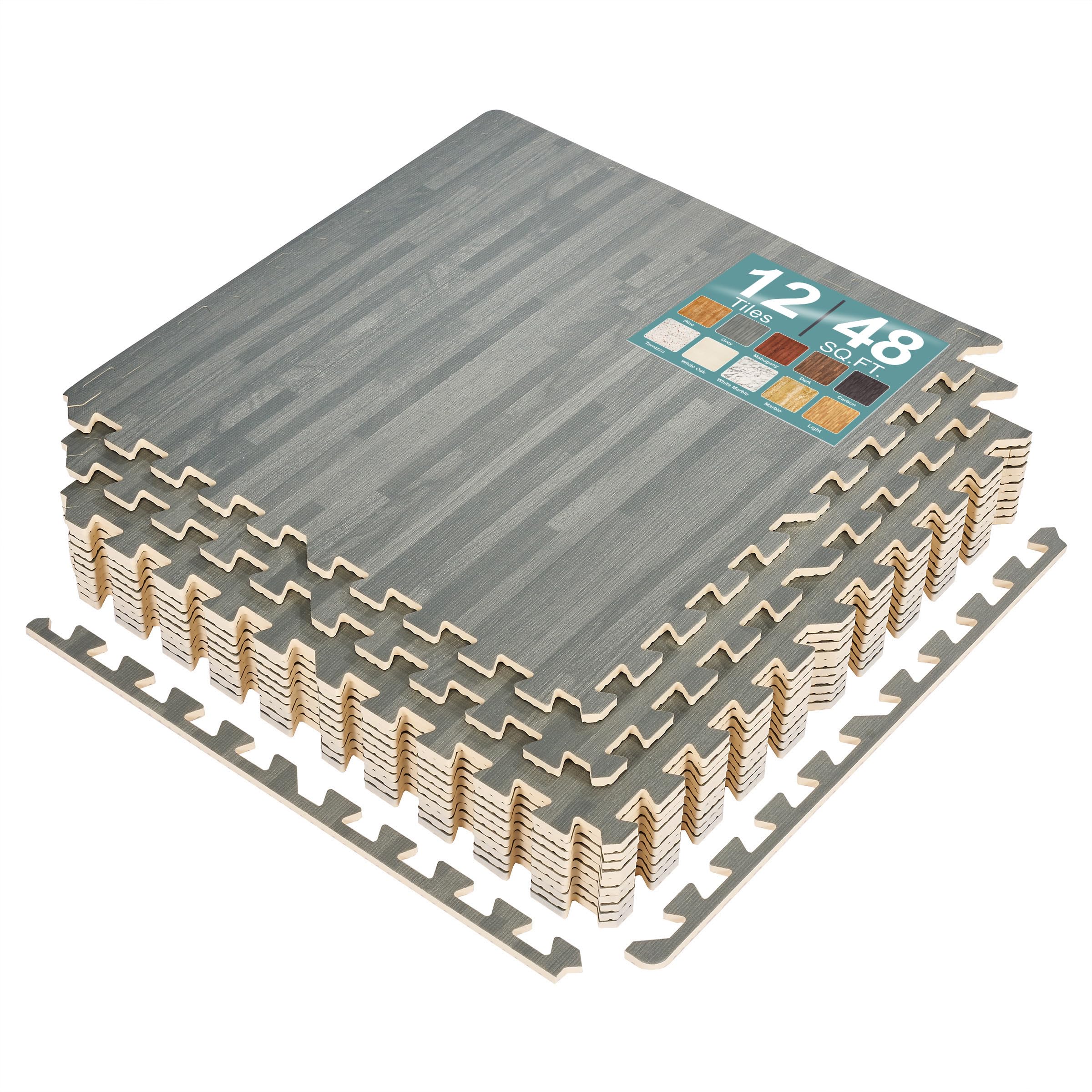 Sorbus Wood Grain Floor Mats Foam Interlocking Mats Tile 1cm Thick Flooring Wood Mat Tiles Borders - Home Office Playroom Basement Trade Show