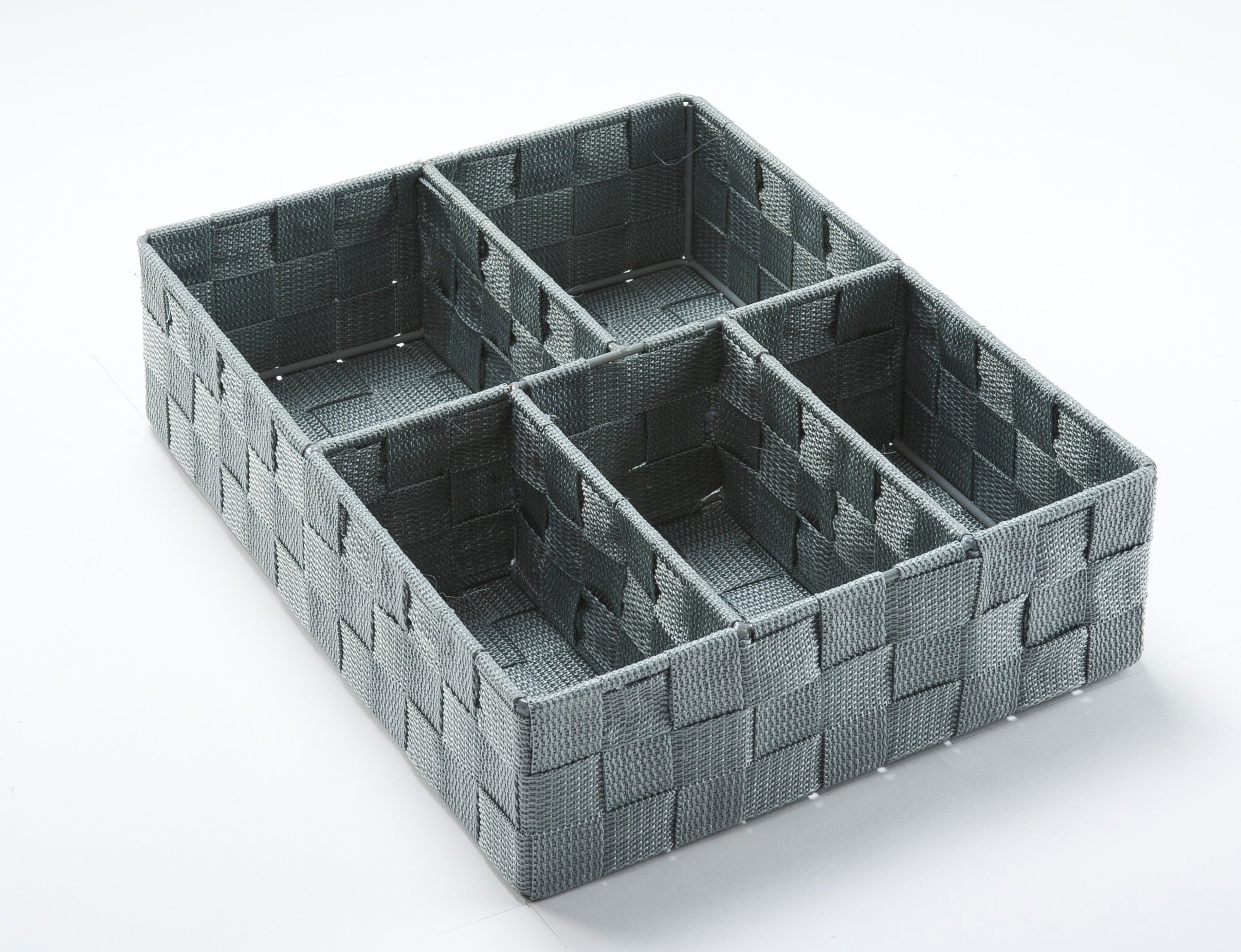 Compactor Stan Drawer Organiser with 5 Compartments, Metal and Woven Rayon, 32 x 25 x 8cm, Grey, RAN4765