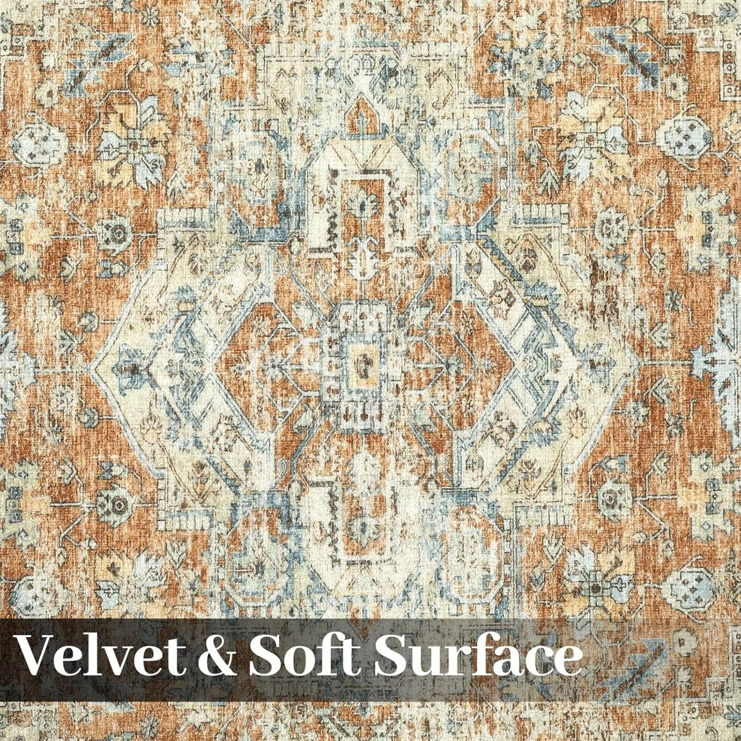 GlowSol Small Area Rug 2x3 Washable Oriental Entryway Rug Non Slip Soft Indoor Mat Non Shedding Rug Distressed Rug for Entrance Living Room, Orange