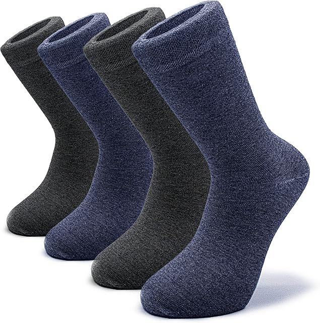 PHORPI Mens 100% Cotton Socks  Dress Classic Multicolour 6-11, 4 Pair Multipack for Mens