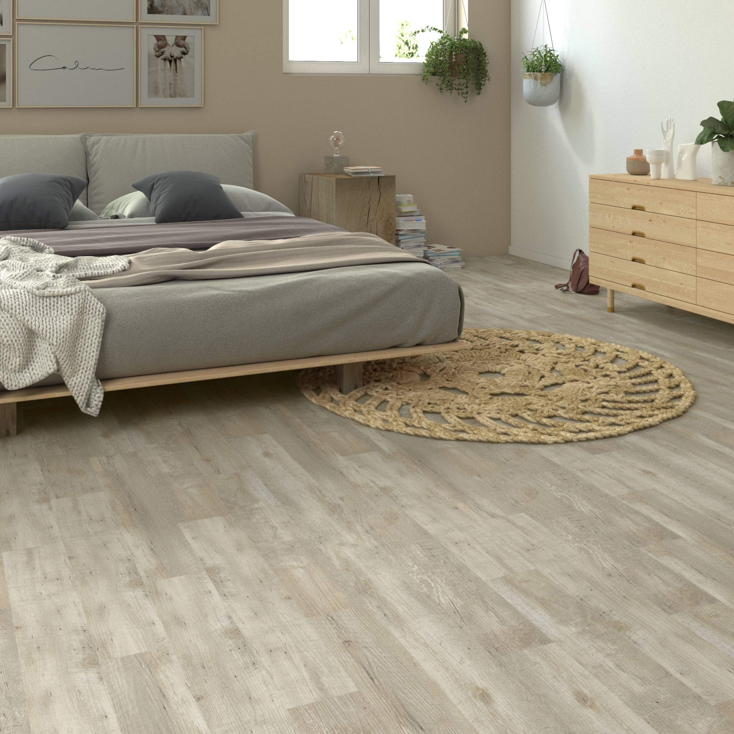 ARTENS - PVC Bodenbelag WALUNG - Selbstklebende Vinyl-Dielen - Vinylboden - Holz-Effekt - Hellbeige - Medio - 91,44cm x 15,24 cm x 2 mm - Dicke 2 mm - 2,23m²/16 Dielen