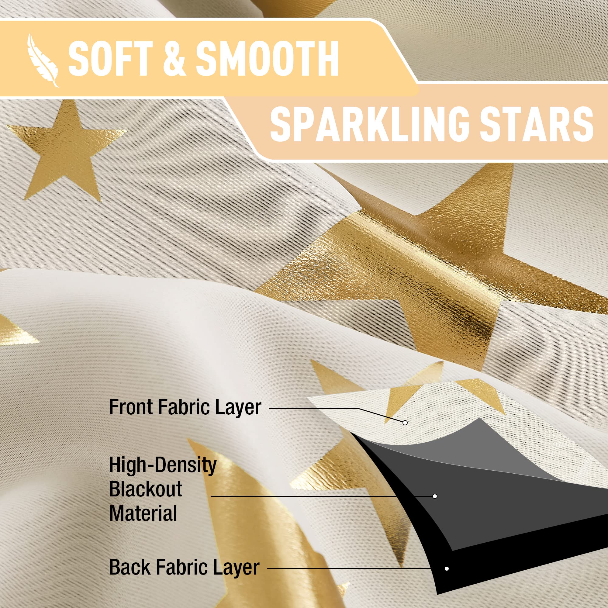 Treatmentex Beige Gold Blackout Curtains for Bedroom 72 inch Drop Eyelet Curtains for Living Room Star Foil Thermal Insulated Window Curtain Panels 2 Panels - Image 4