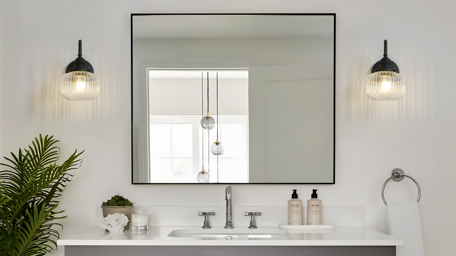 Image of Black Wall Sconce Farmhouse Bathroom Vanity Light,Clear Glass | Bathroom Light Fixtures,Hardwired Indoor,Hand-Blown Thick Glass,for Bathroom Mirror Kitchen,E26 Socket