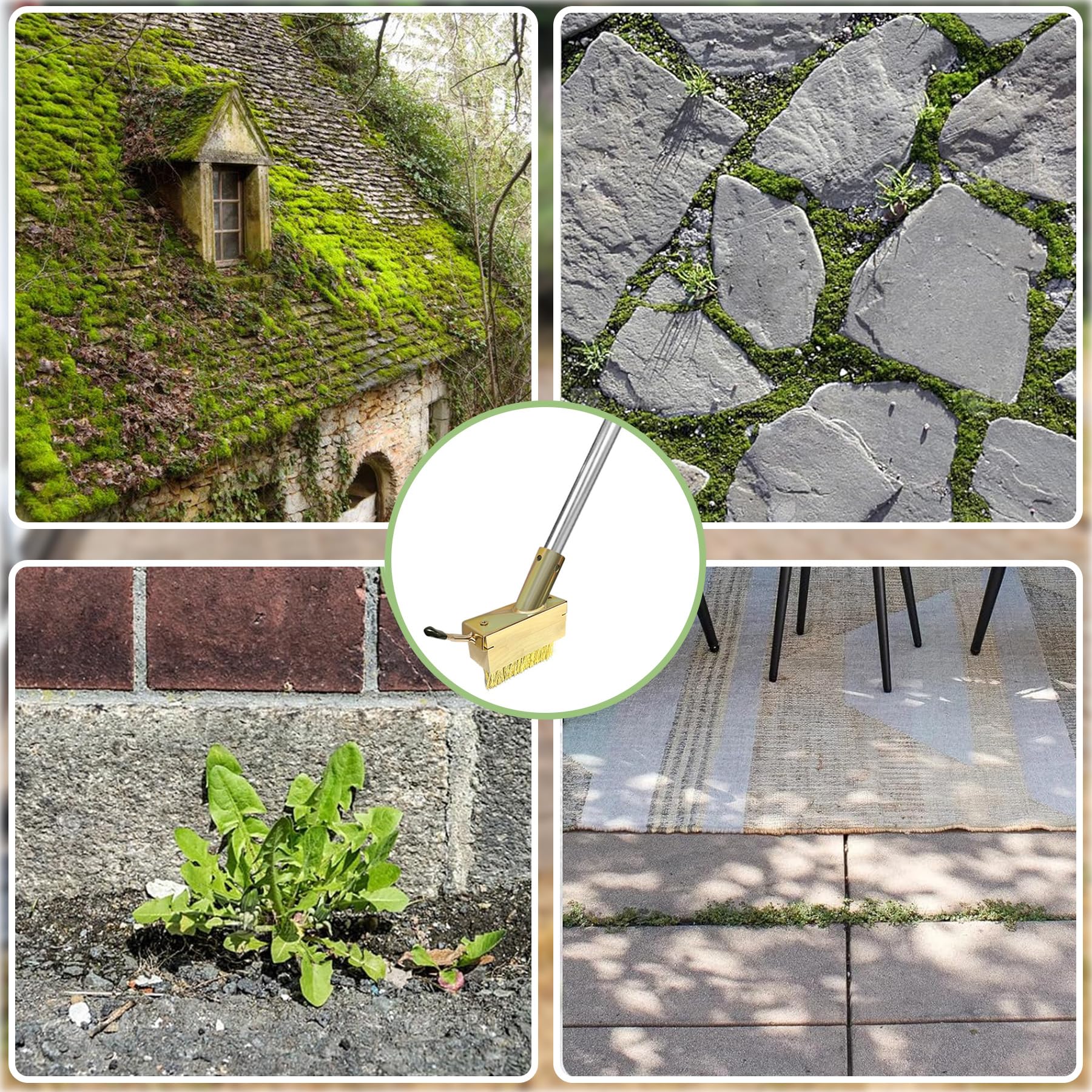 TZEKING 2 Pezzi Scopa Metallica per Giardino,Scopa in Filo Metallico con Manico Telescopico,Spazzola con Setole Metalliche Rigide,Spazzola Metallica,per Rimuovere Erbacce,Muschio e Macchie Ostinate