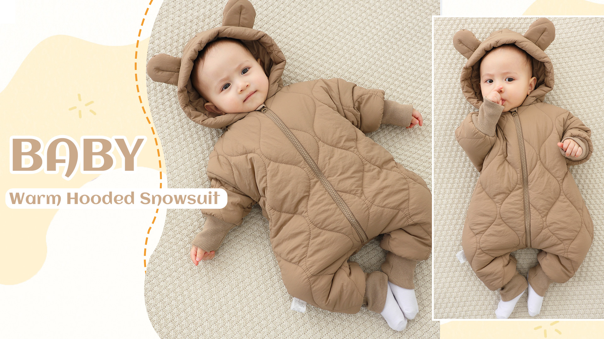 FEOYA Baby Schneeanzug Winter - Gefütterter Strampler Mit Reißverschluss Braun