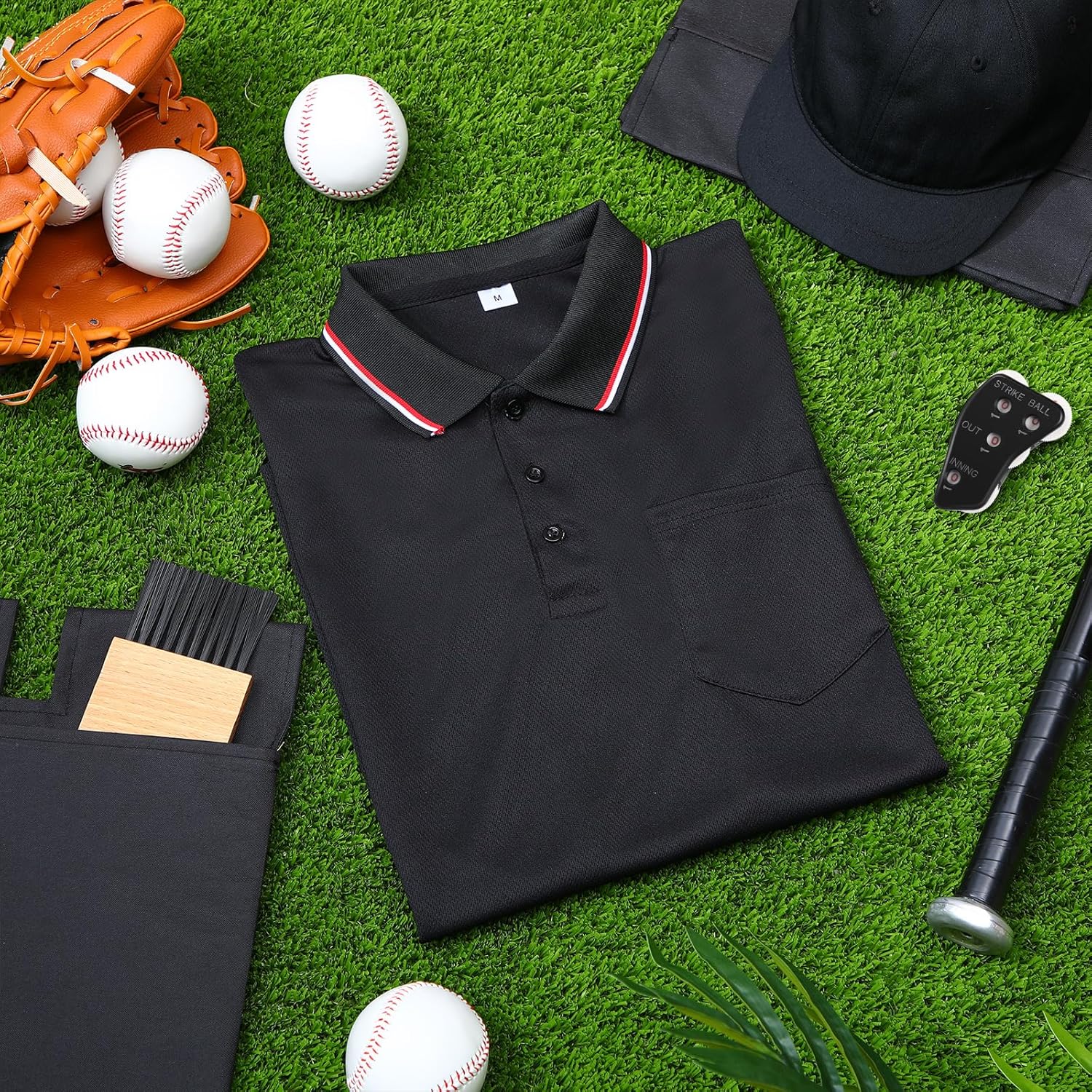 6 Pcs Baseball/Softball Umpire Accessories Set Including Umpire Shirt Hat Indicator Brush Ball Bag for Men Referee - Image 6
