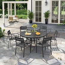 VICLLAX 7 PCS Outdoor Dining Set, 48" Metal Table and 6 Chairs, Black