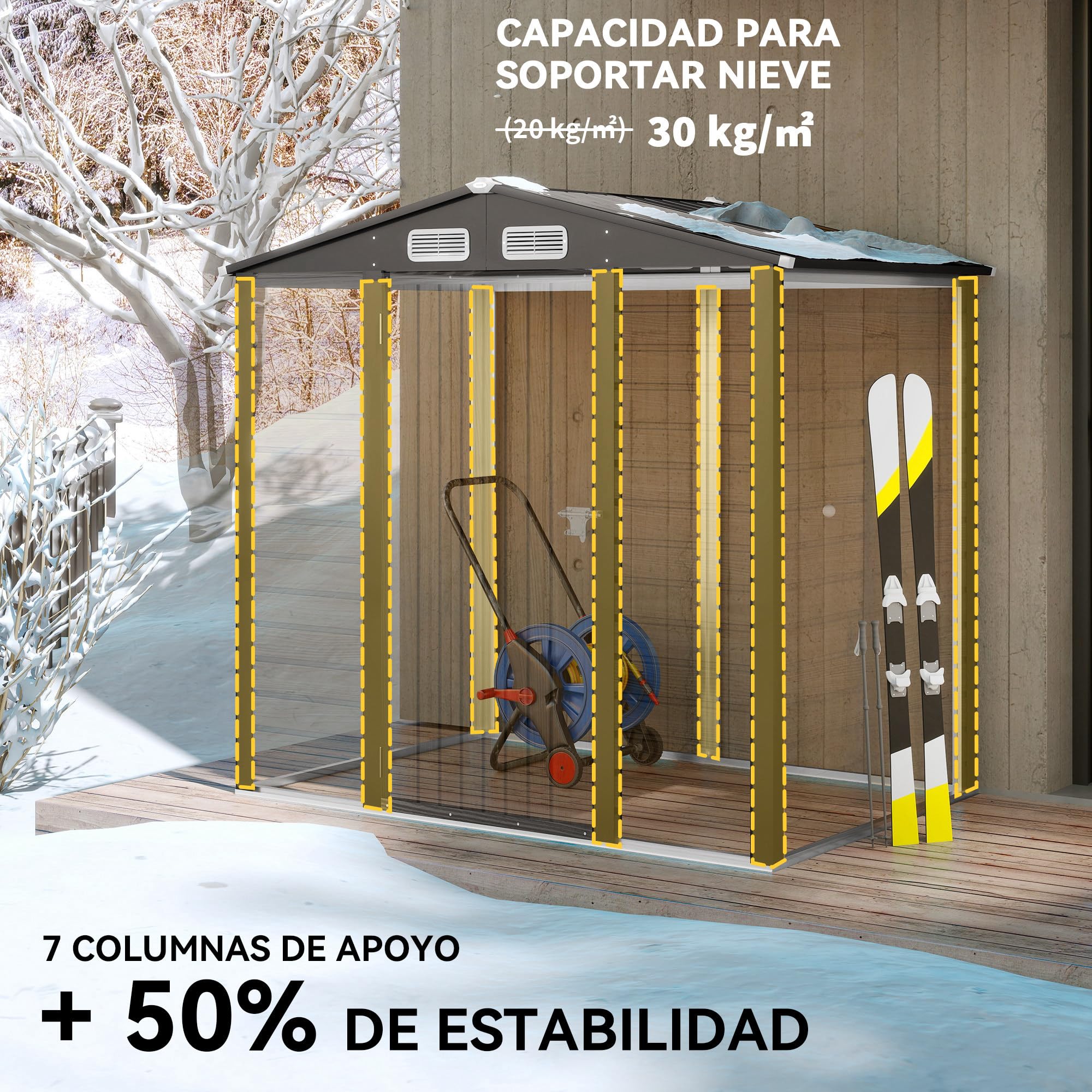Outsunny Caseta de Jardín Exterior Metálica 2,27 m² 190x131x188 cm Gris | Cobertizo de Jardín Exterior, 2 Ventilaciones, Puerta con Cerradura, para Almacenamiento de Herramientas