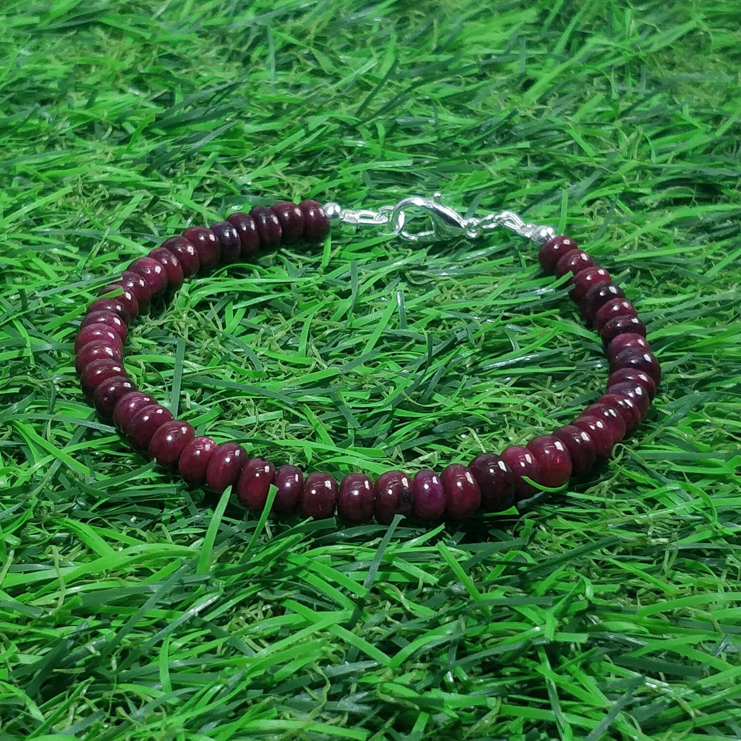 LKBEADS Natural ruby gemstone 6-5 mm stacking bracelet | 7 inch | red color, rondelle shape, smooth cut, stone | with silver plated clasp | handmade jewellry |LK_ESK_00156