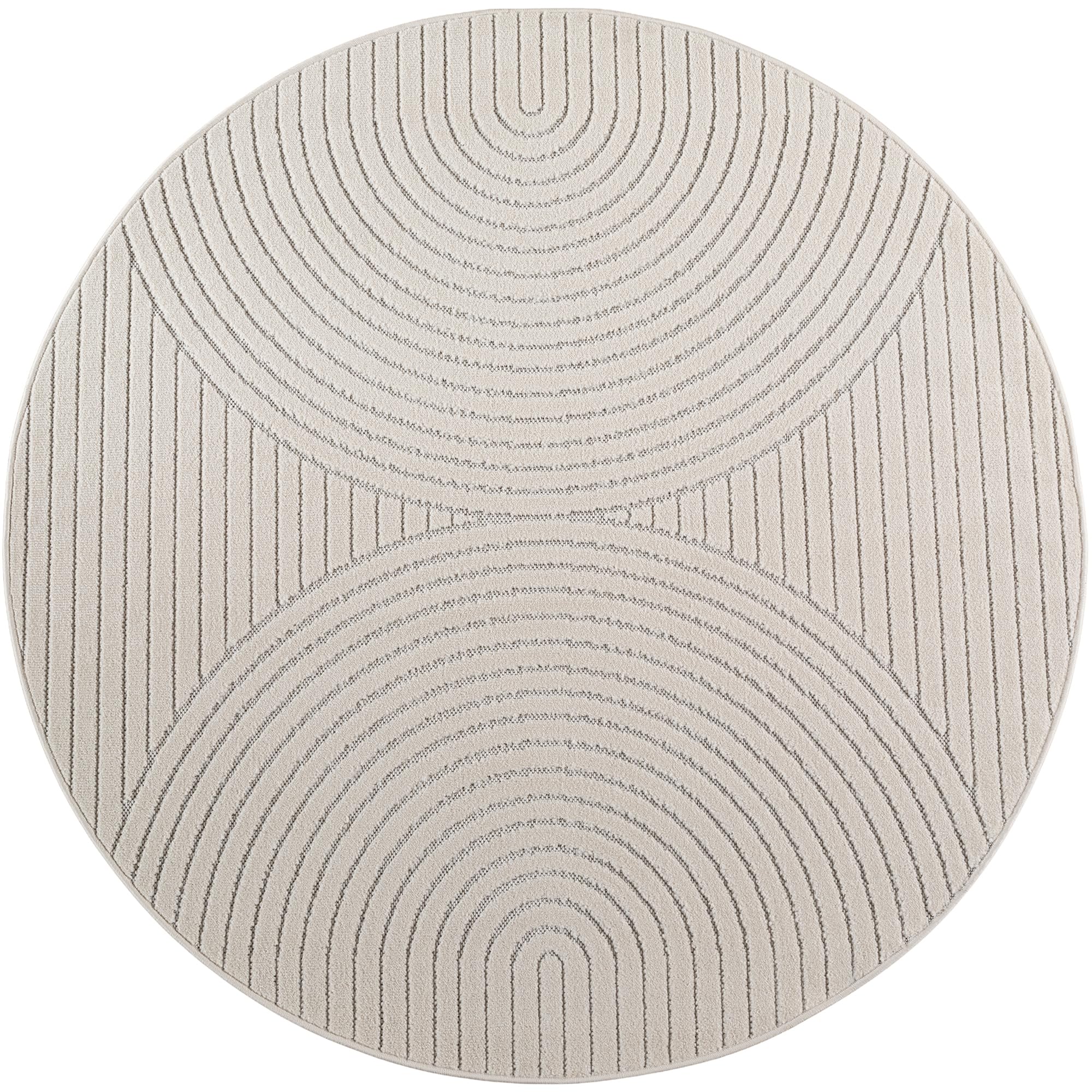 SIMPEX Kurzflor Teppich Rund 160 cm Creme, Hoch Tief Effekt, Skandi Boho Teppich für Wohnzimmer Schlafzimmer, Terrasse Balkon Indoor Outdoor