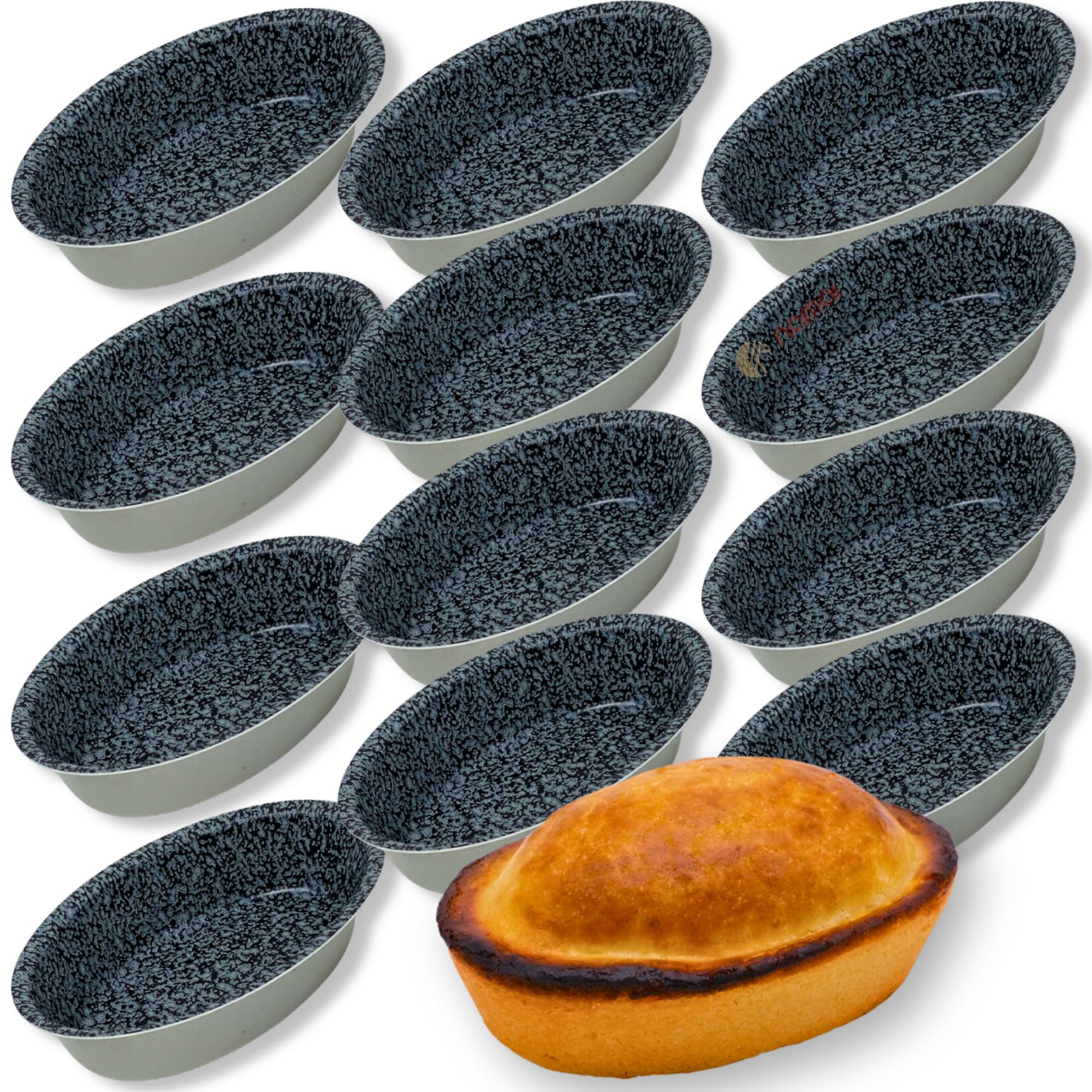 NAMAI Lot de 12 moules pour pâtisserie Leccesi, emporte-pièces en aluminium, revêtement antiadhésif, effet pierre, fabriqué en Italie, 10,5 x 7 cm, adaptés en friteuse à air (12)