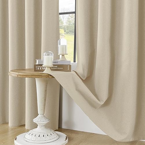 Miniatura 25 de ChrisDowa Cortinas 100% opacas de abedul liso de 96 pulgadas de largo, 2 paneles para dormitorio, sala de estar, oscurecimiento de la habitación de